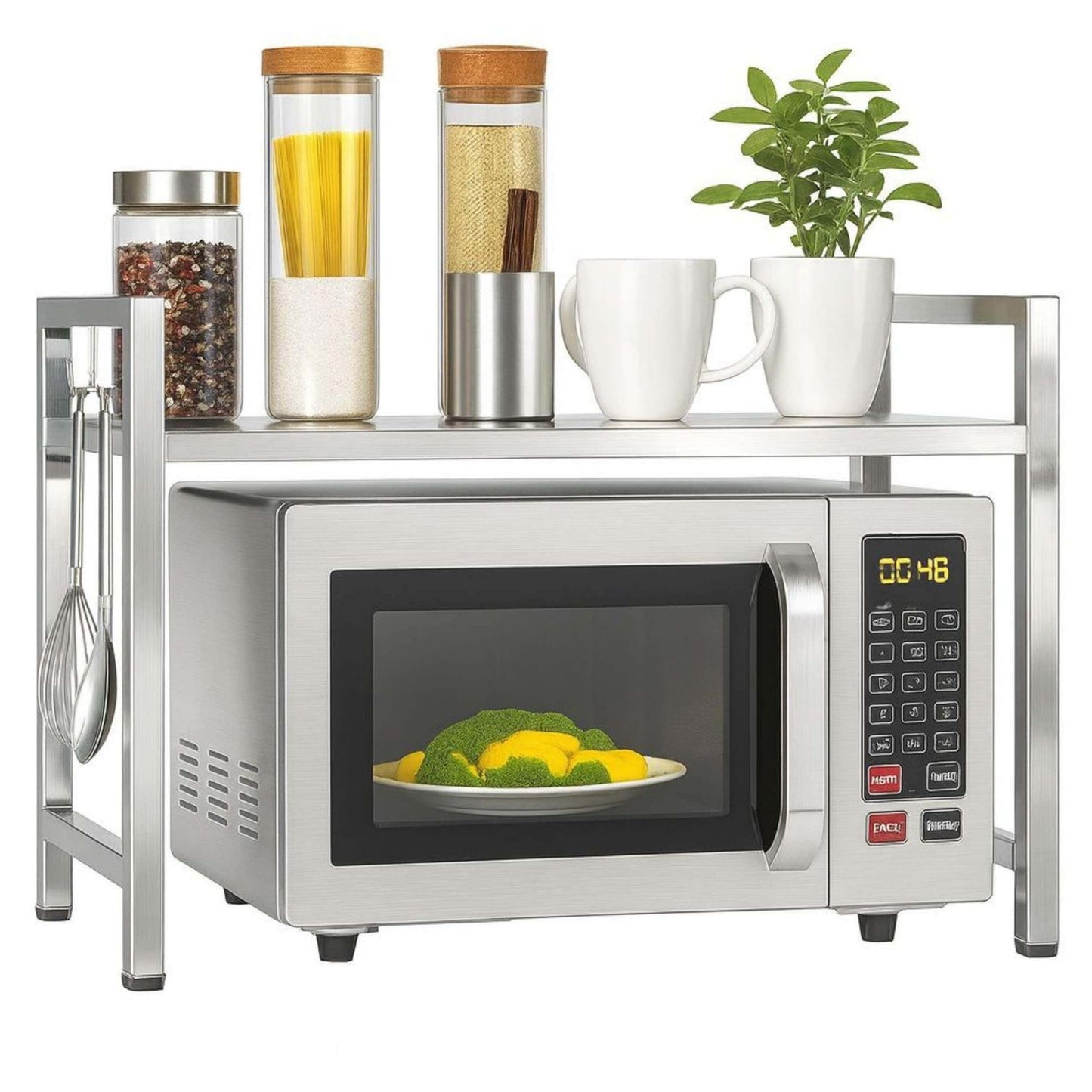 Verstellbares Mikrowellenregal 2-stufig, Silber/Edelstahl 2 Stufig / Höhe 46 cm
