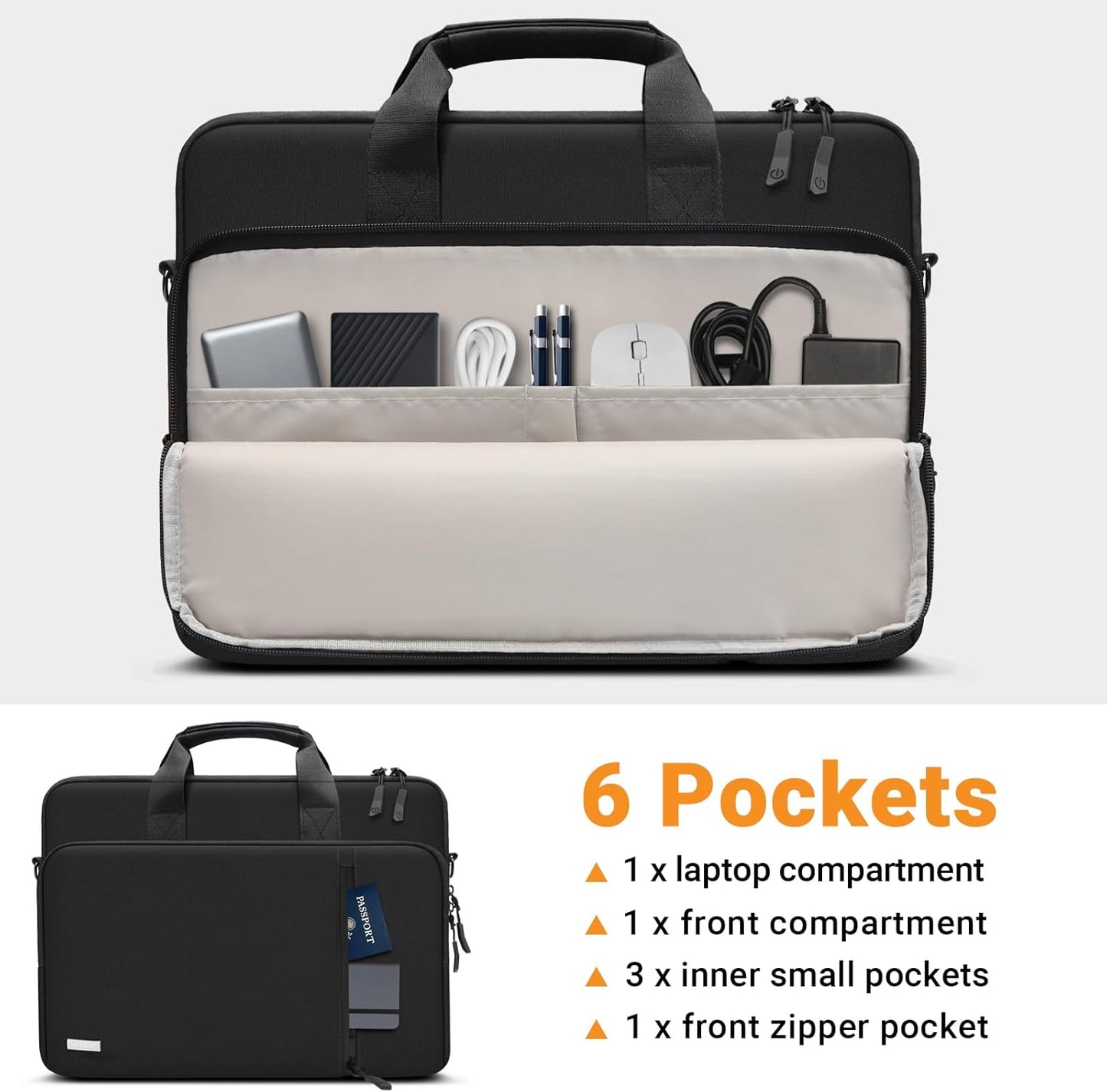 14 Zoll Laptoptasche mit 360° Schutz, Schwarz 14 Zoll