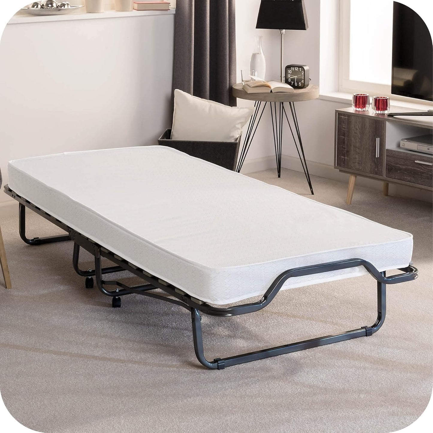 Klappbares Gästebett mit Schaumstoffmatratze, 90x200 cm|Weiss