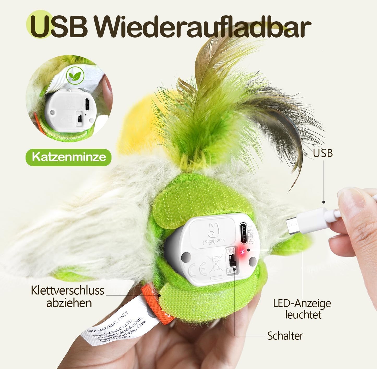 Vogel-Katzenspielzeug mit Katzenminze, grün