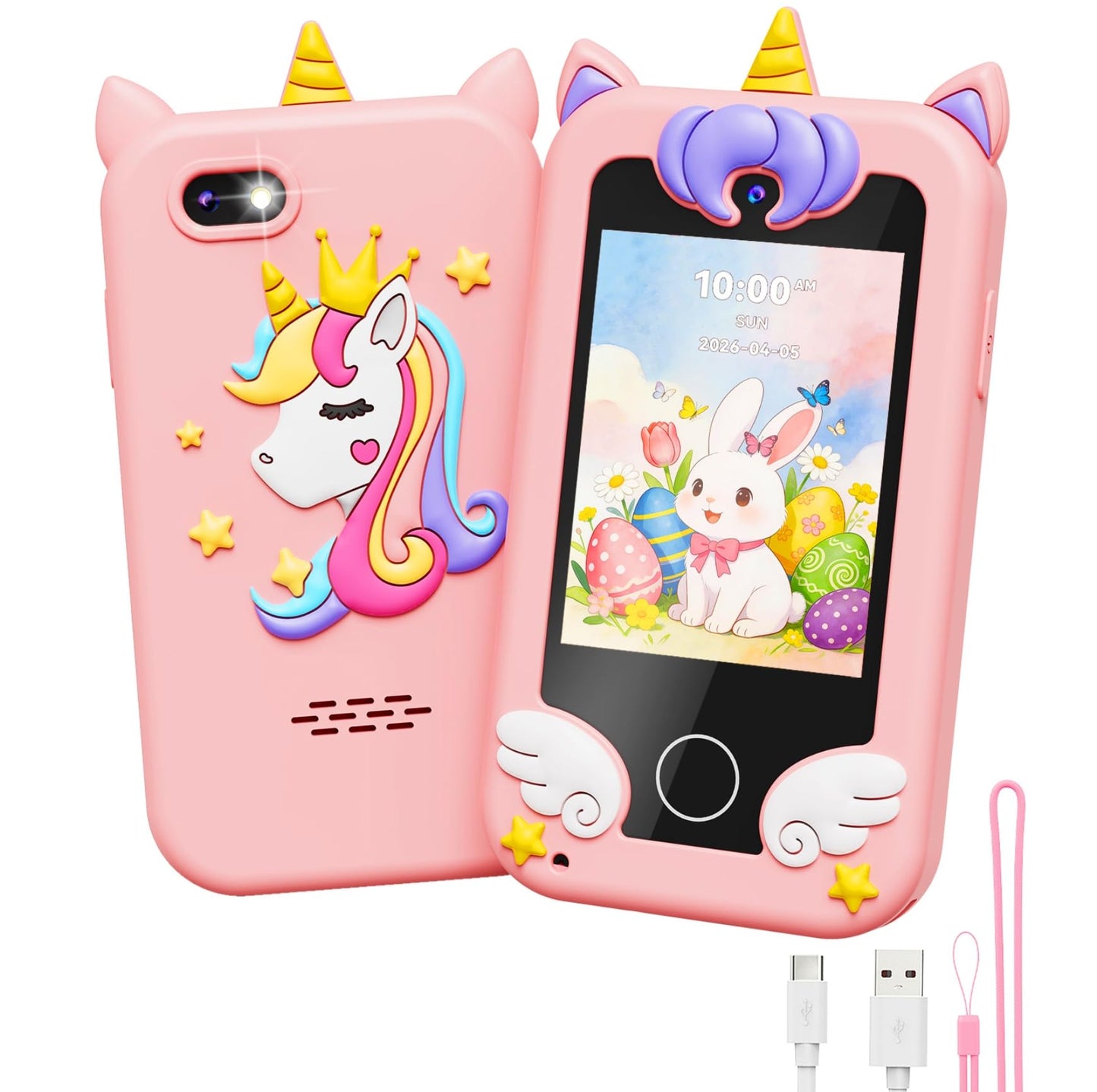 Kinder Handyspielzeug mit Dual-Kamera & MP3-Player, Rosa
