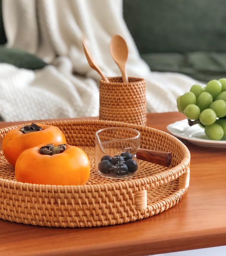 3er-Set Rundes Serviertablett aus Rattan, 3er-set: 25 Cm, 30 Cm, 35 Cm