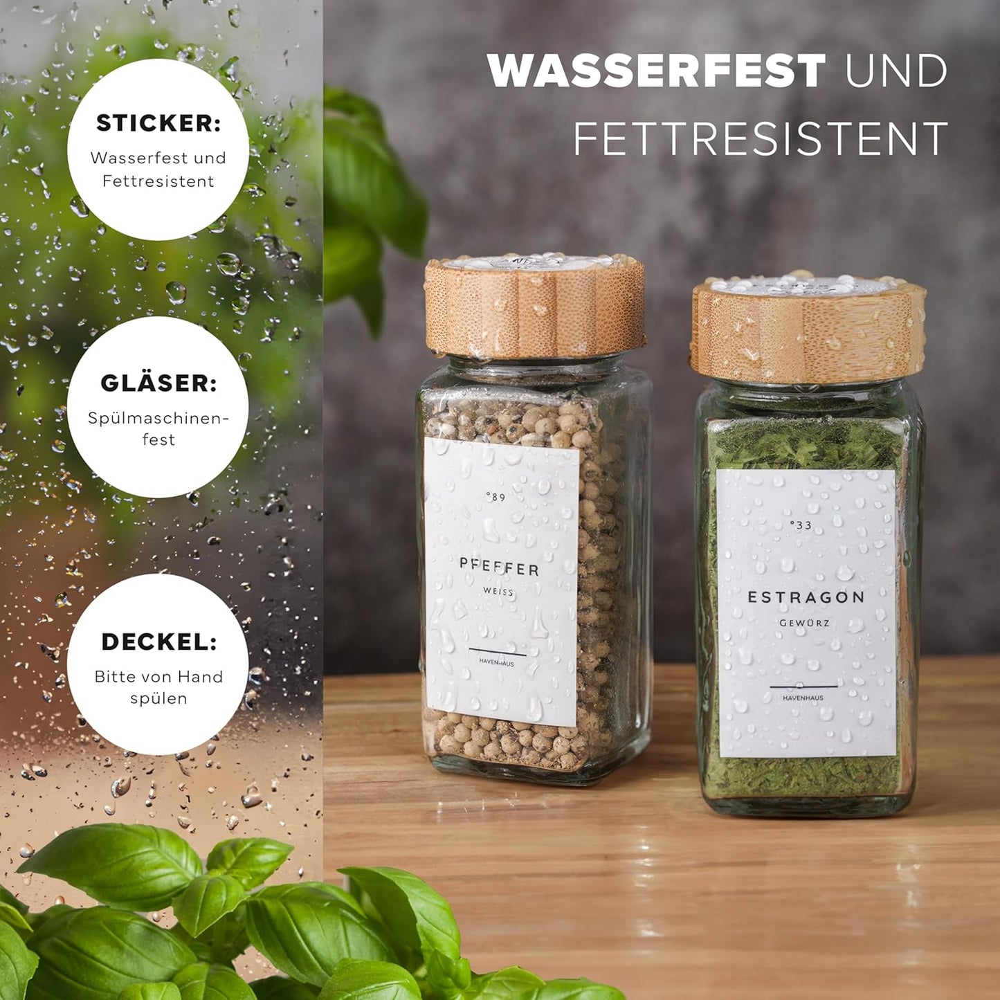Gewürzgläser-Set, 24 Gewürzgläser Bambus