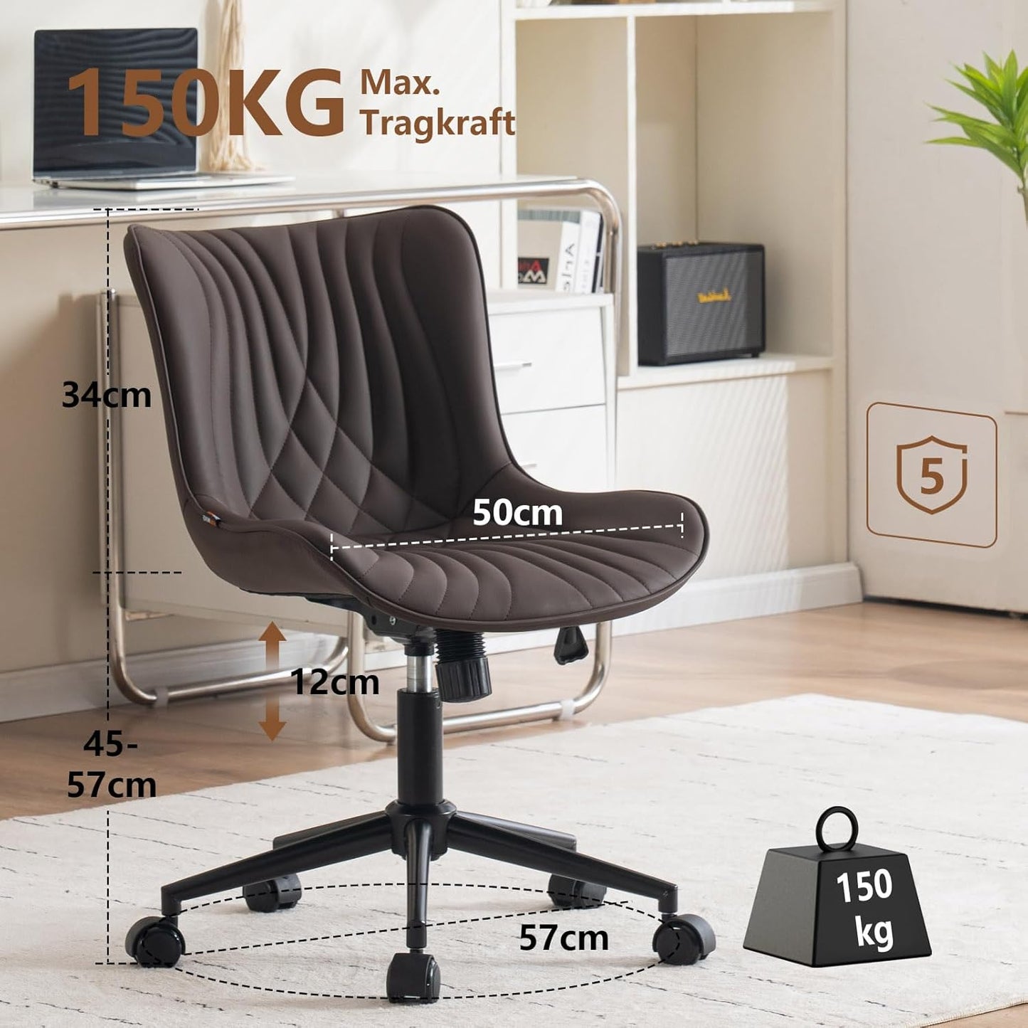 Ergonomischer Bürostuhl mit Wippfunktion, Braun
