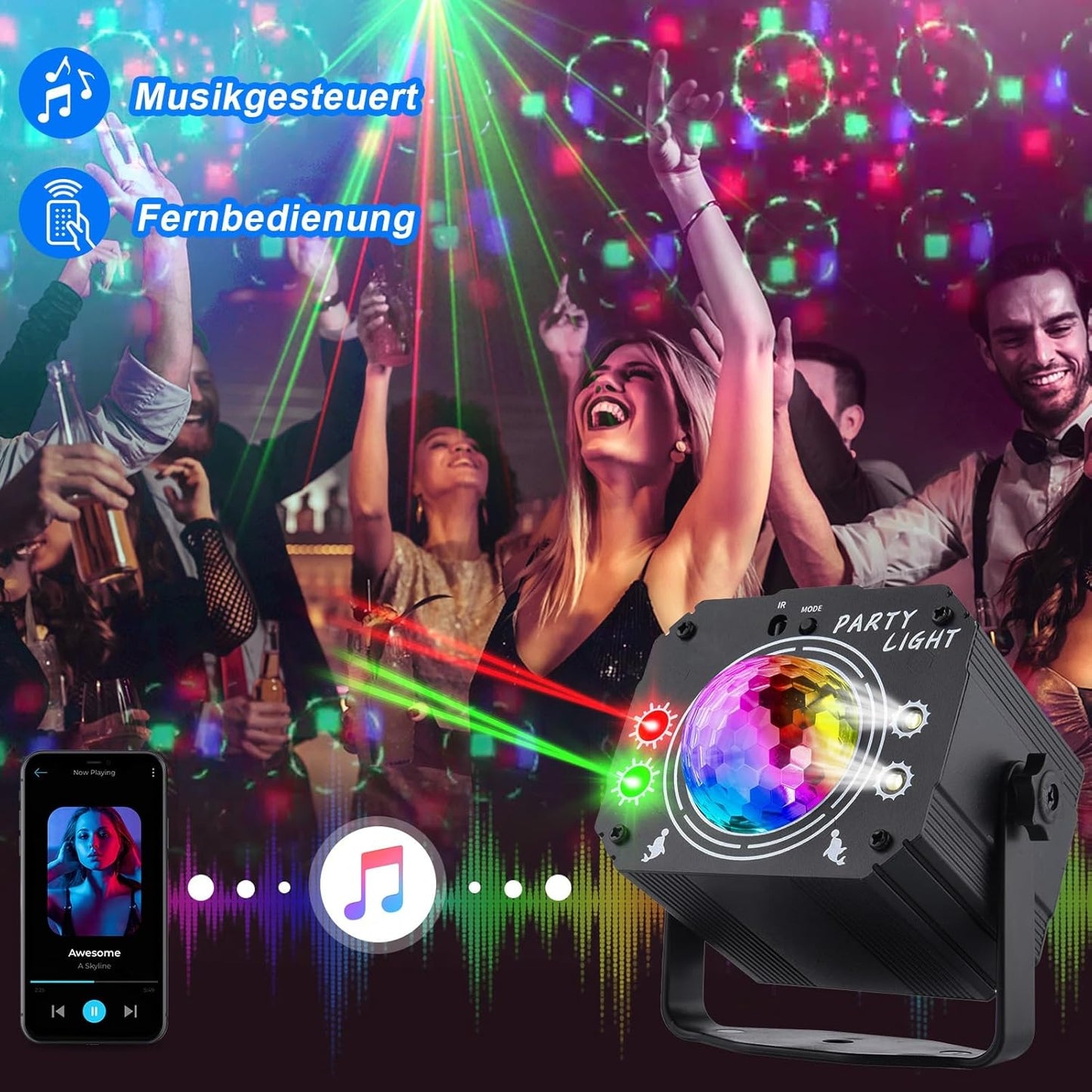 3 in 1 Musikgesteuertes Partylicht R11 mit Fernbedienung