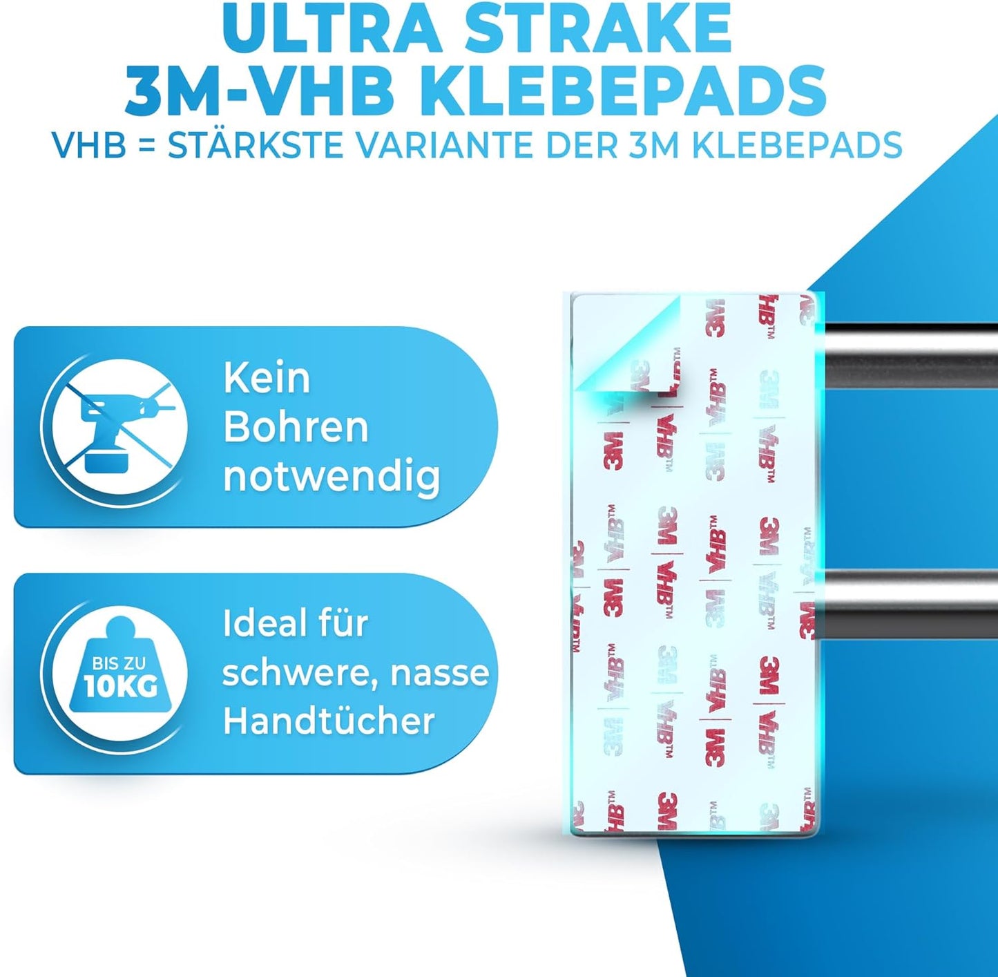 Handtuchhalter doppelt selbstklebend ohne Bohren 80cm, 80cm Silber