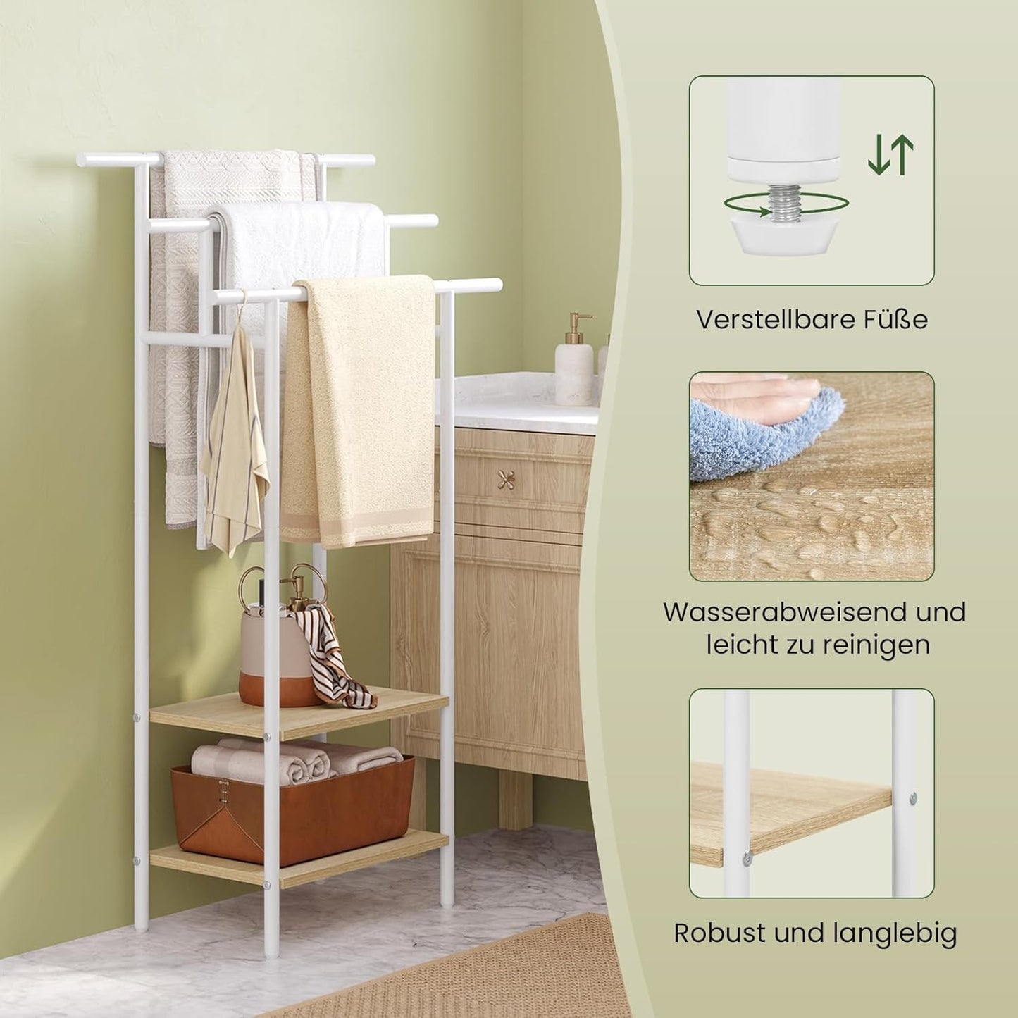 Handtuchständer mit 3 Stangen, Weiss