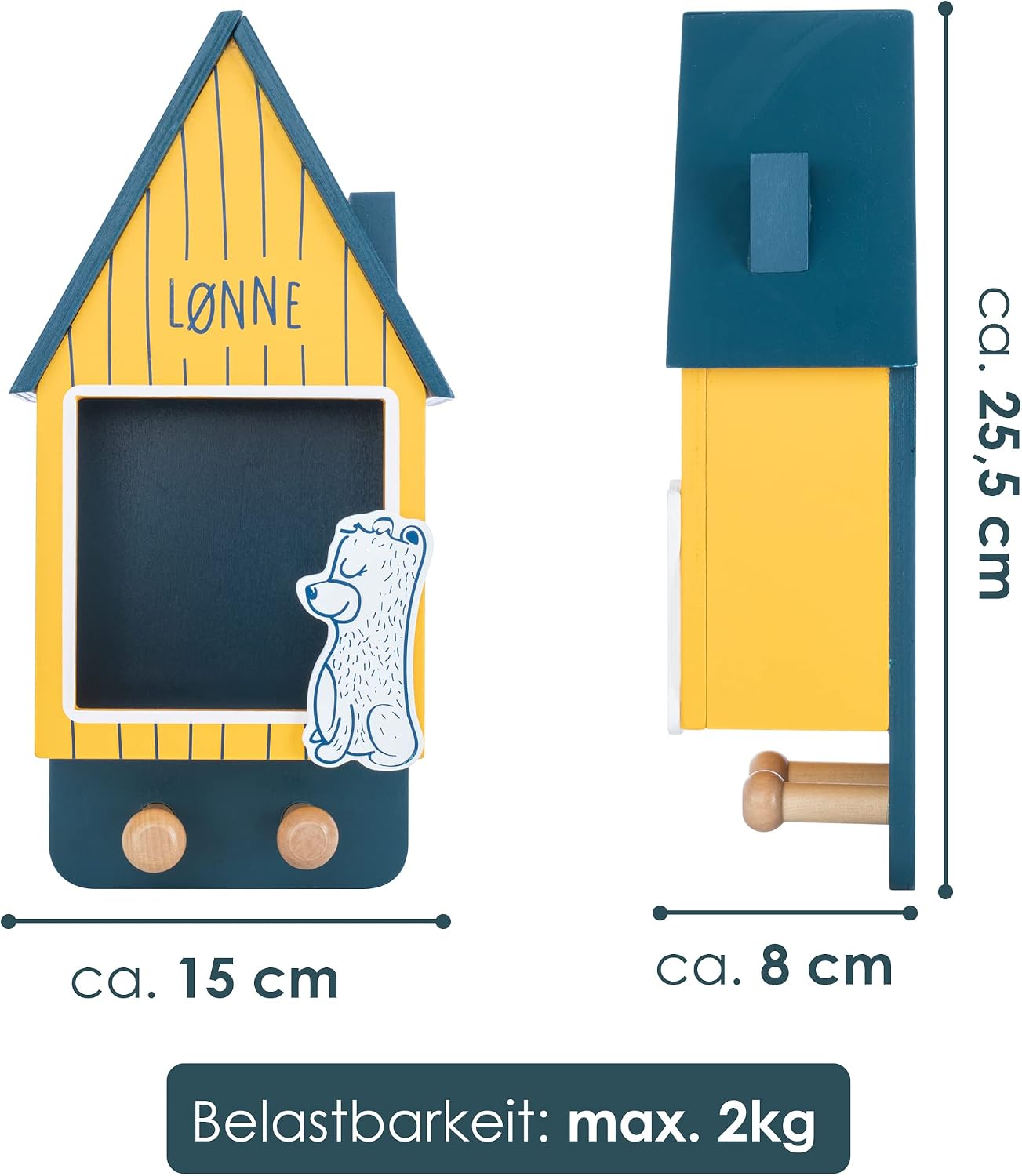 Kindergarderobe mit Haken und Ablagefach, 2 Haken mit Fach