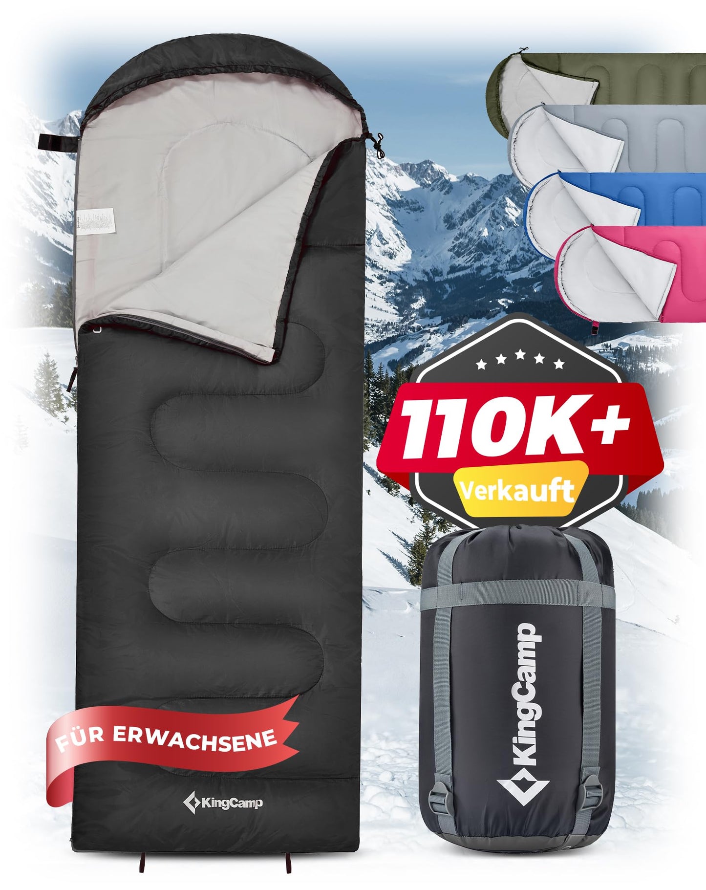 Wasserdichter Flanell-Schlafsack, Schwarz R Zip 220×75cm