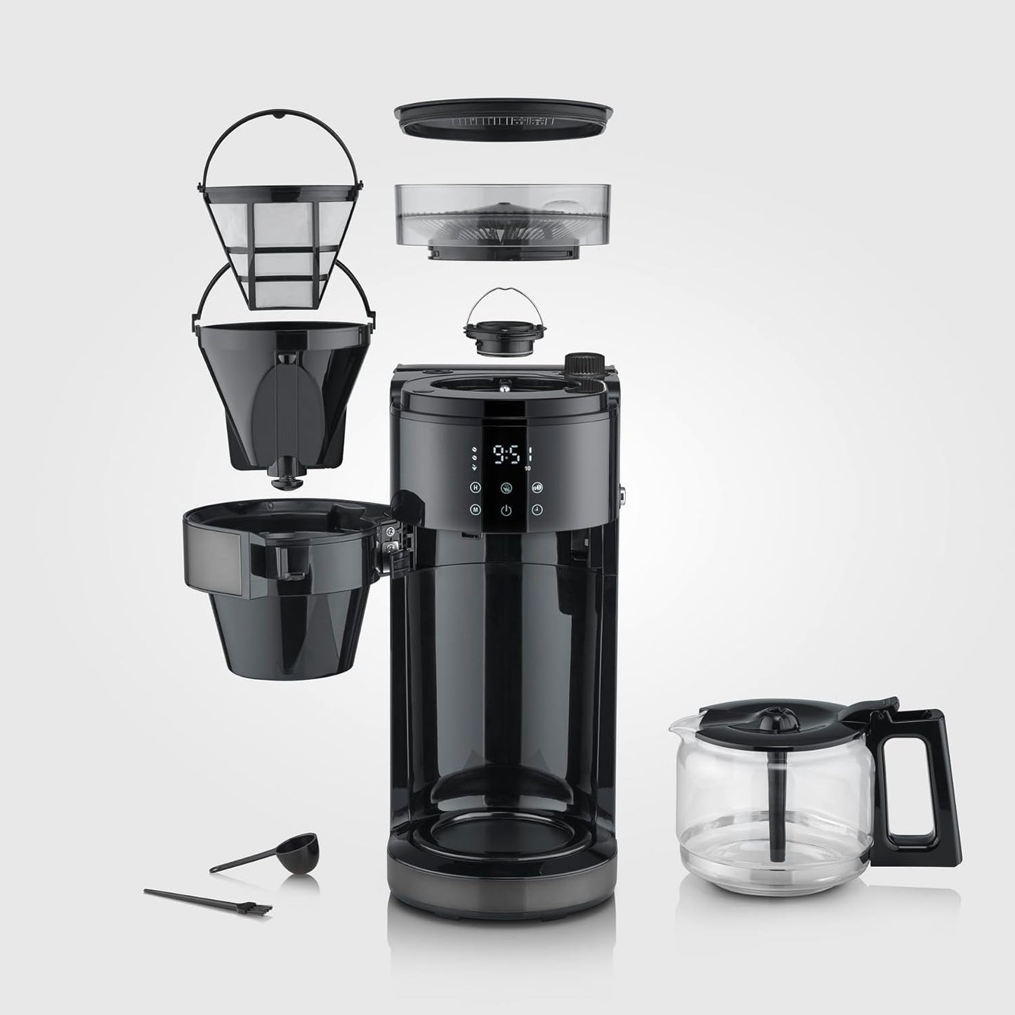 KA 4830 mit Mahlwerk und Glaskanne, 10 Tassen (Glaskanne) Dark Inox, Schwarz