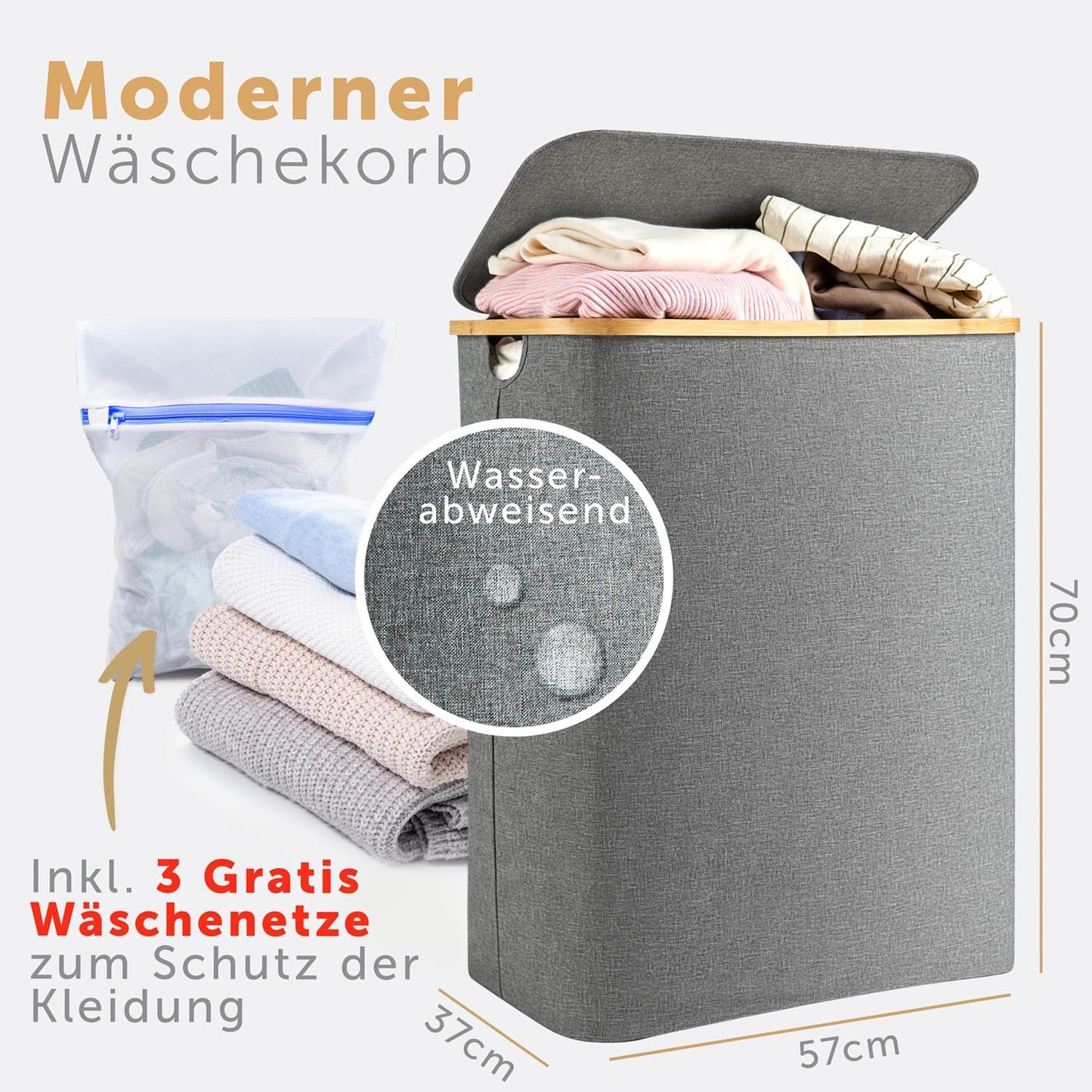 Wäschesammler mit herausnehmbaren Säcken, Grau 140L
