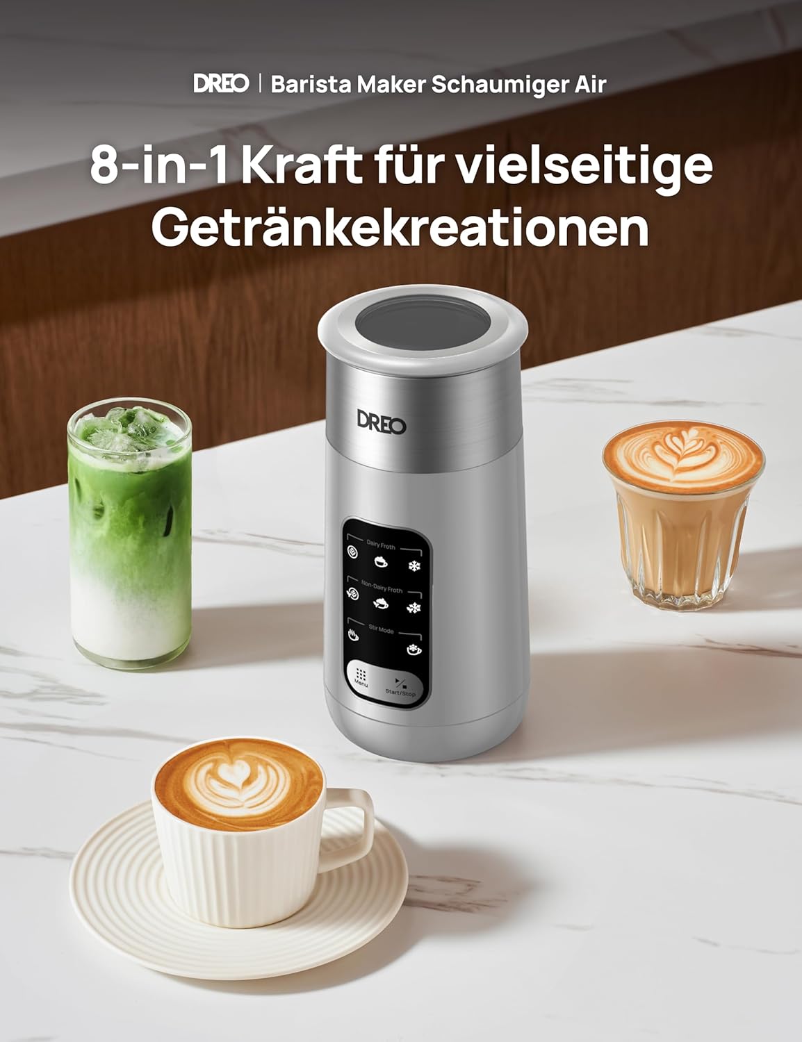 8-in-1 Elektrischer Milchaufschäumer für Kaffeegetränke, Silber