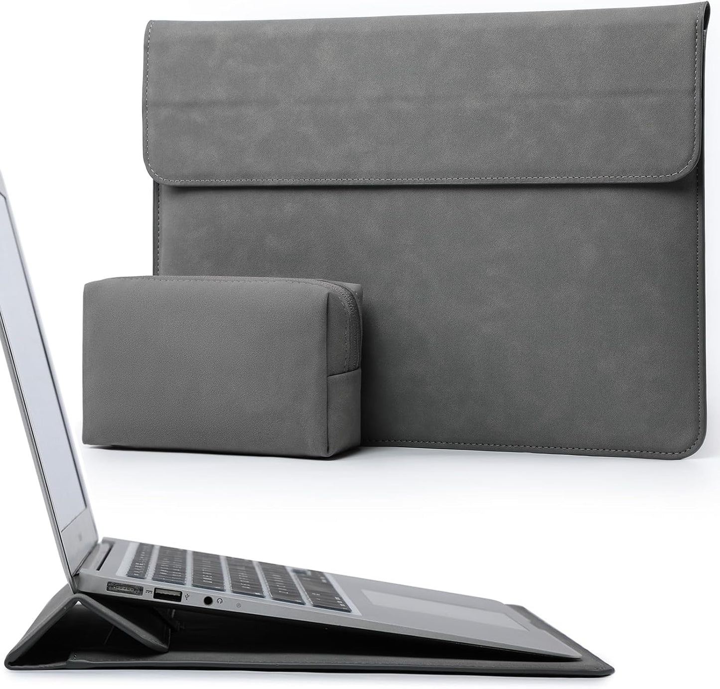 Laptop Hülle mit Standfunktion (13,3-14 Zoll), 13,3-14 Zoll Dunkelgrau