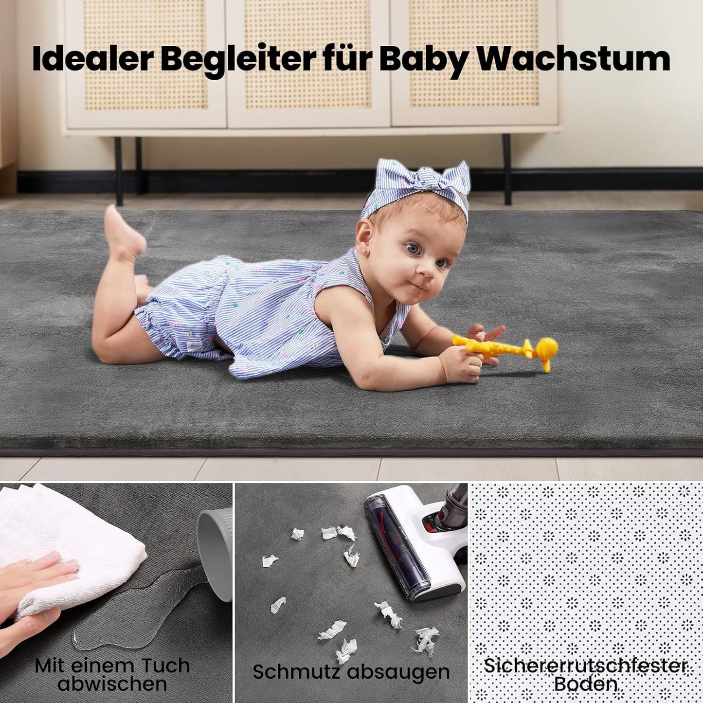 Krabbelmatte, Dunkelgrau 150cmx180cm