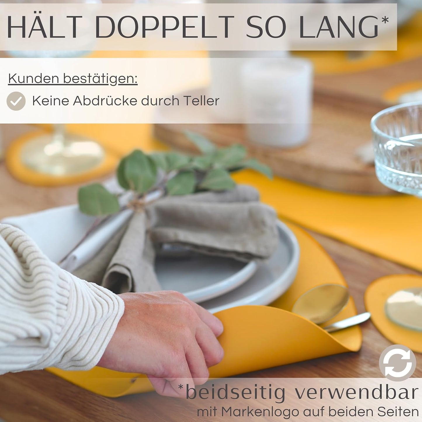 6er-Set Tischsets mit Glasuntersetzer, Senfgelb Oval