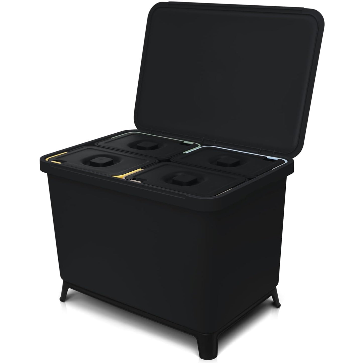 Mülltrennsystem mit 4 Fächern und Fusspedal, 40 Liter / Schwarz