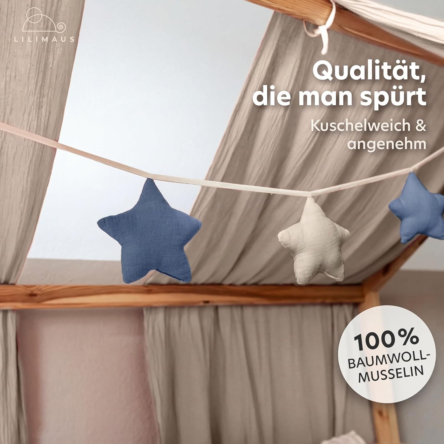 Sternenkette, Blau & Hellbeige Sterne ohne Goldapplikation