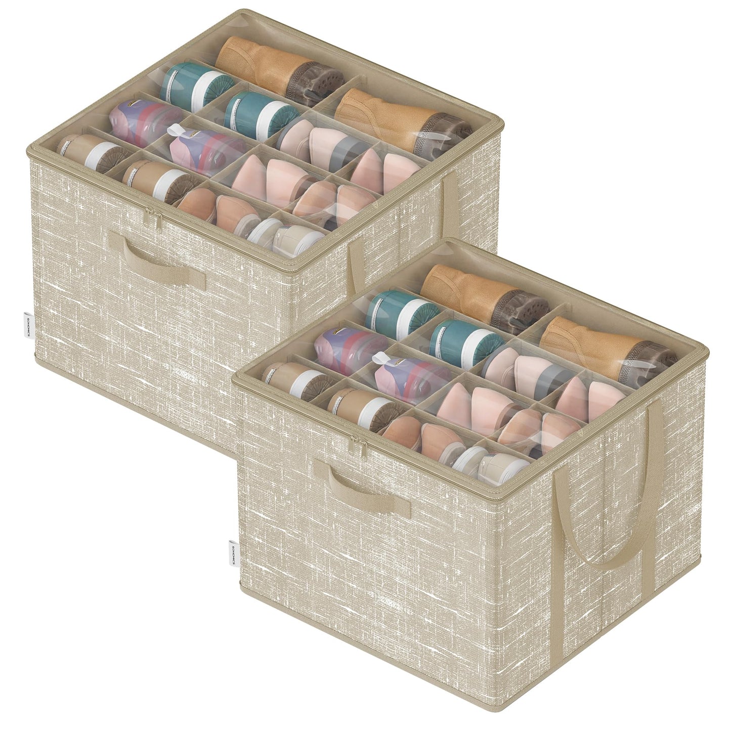 Schuh-Organizer-Set für 32 Paar Schuhe (2 Stück), 2er Set Cappuccinobeige