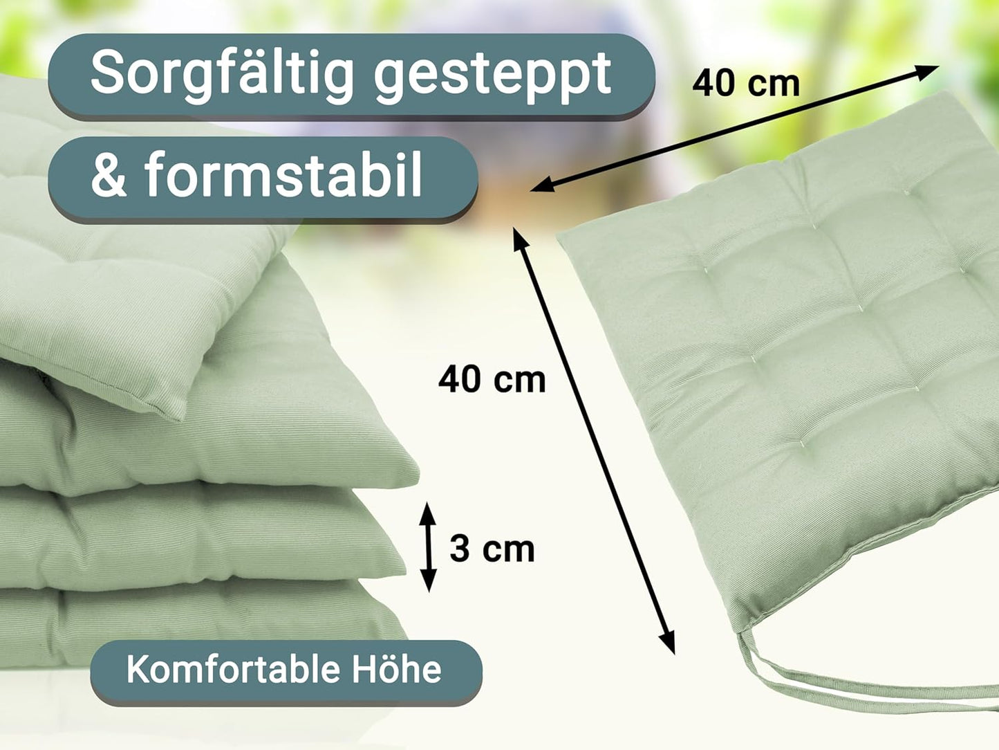 4er Sitzkissen Set, 4 Stück (1er Pack) Lindgrün