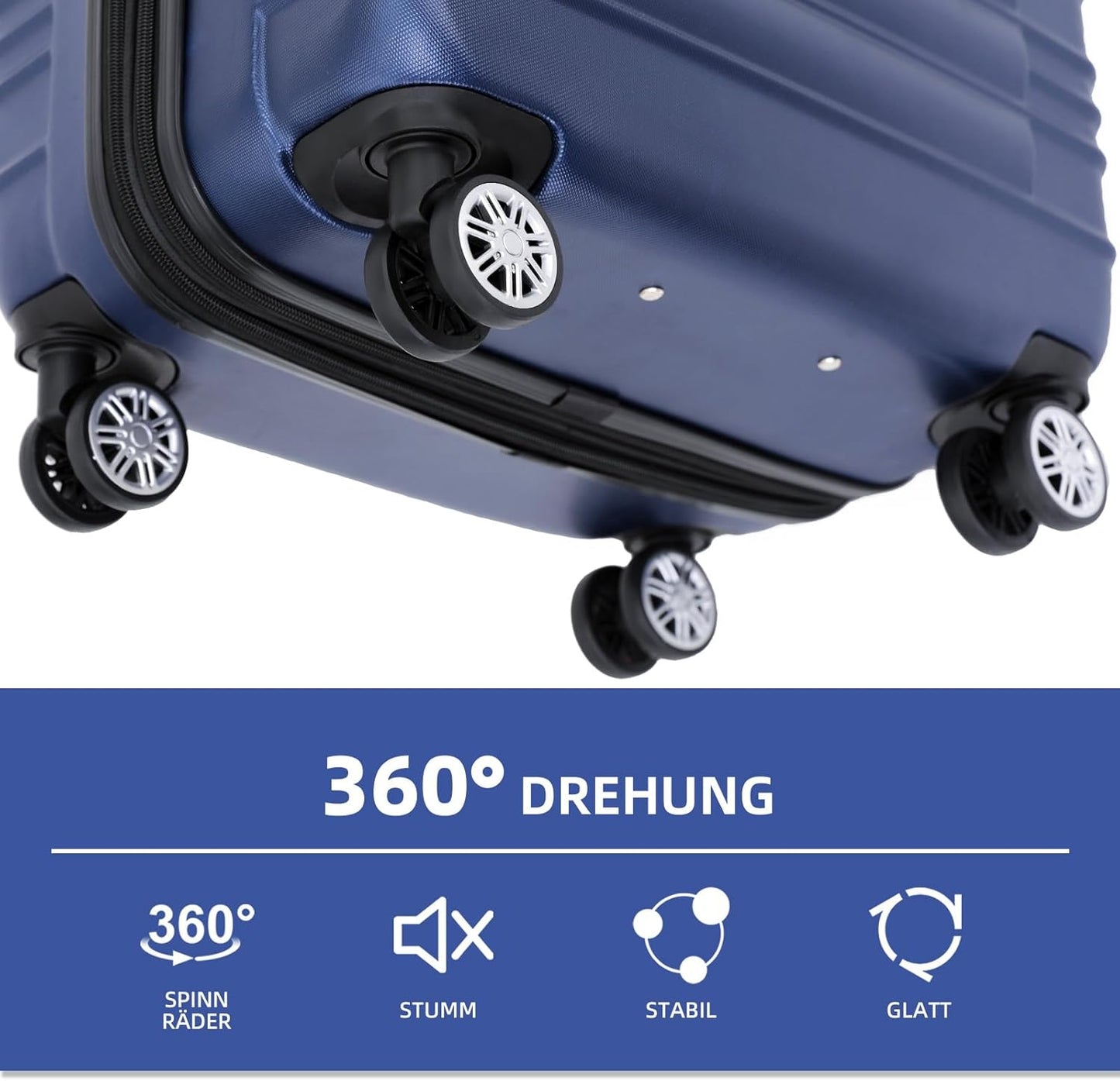3-teiliges Zwillingsrollen Reisekoffer-Set mit Dehnfalte, Dunkelblau Set