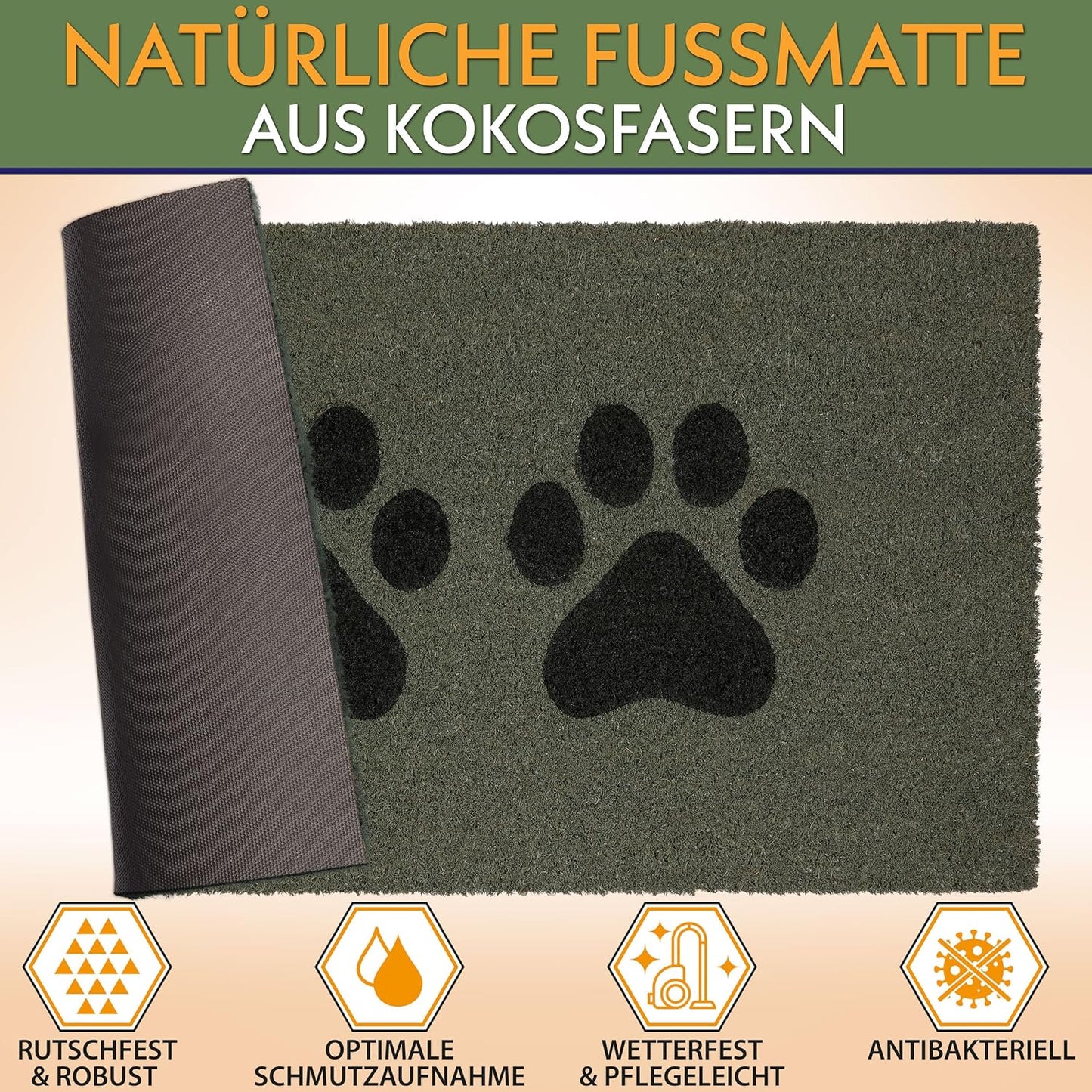 Antirutsch Fussmatte, Pfoten - Grau/Schwarz