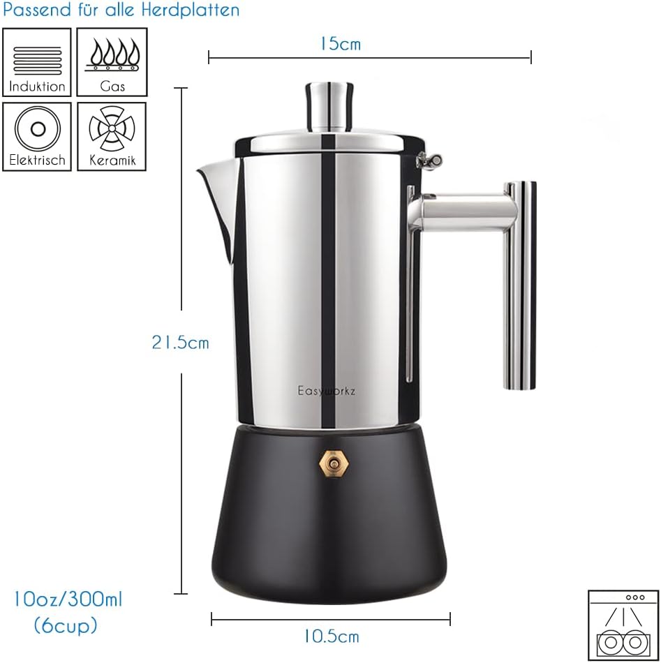 Diego Espressokocher für Herd, 300ml Schwarz