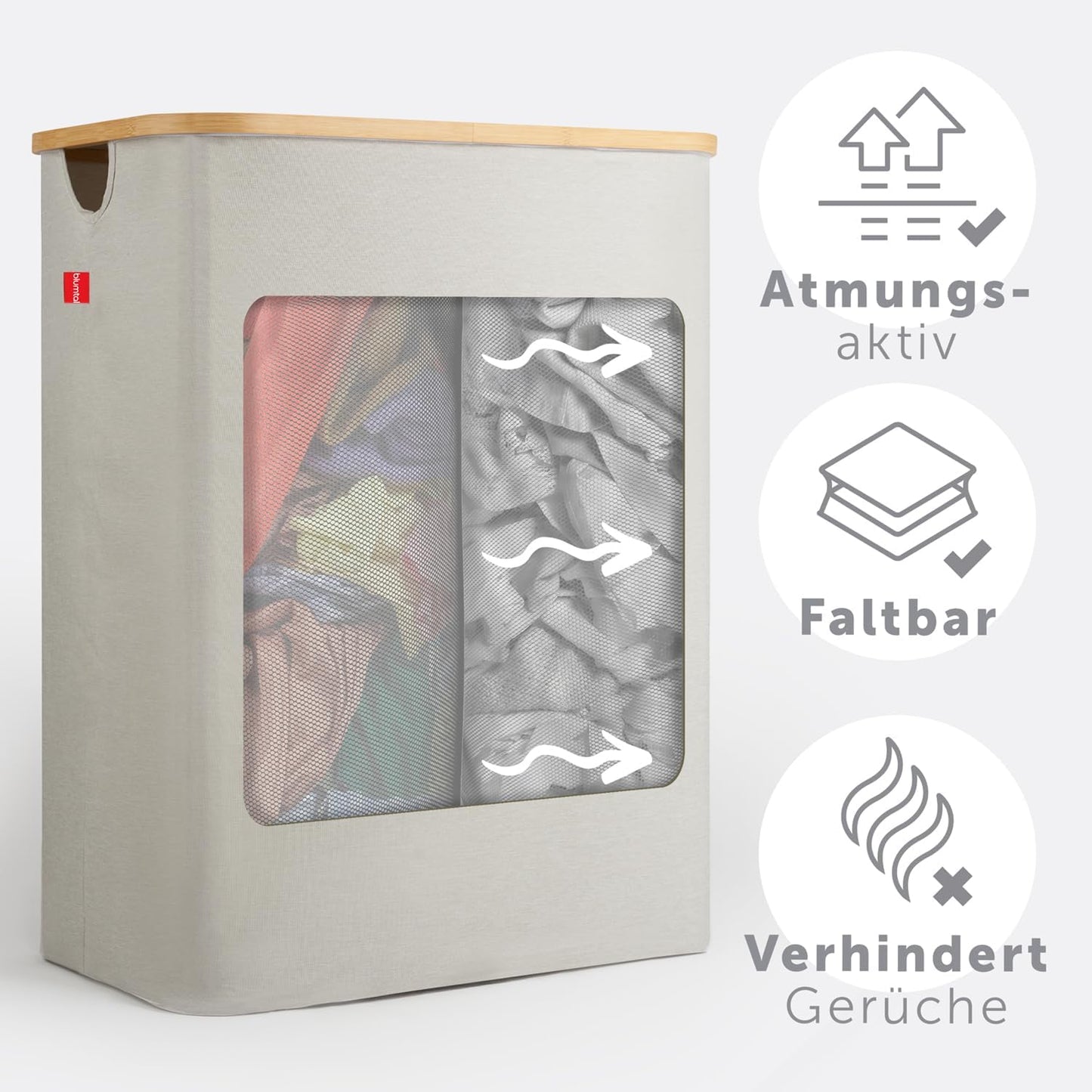 Wäschesammler mit 2 Wäschebeuteln und Wäschenetzen, Beige 140L