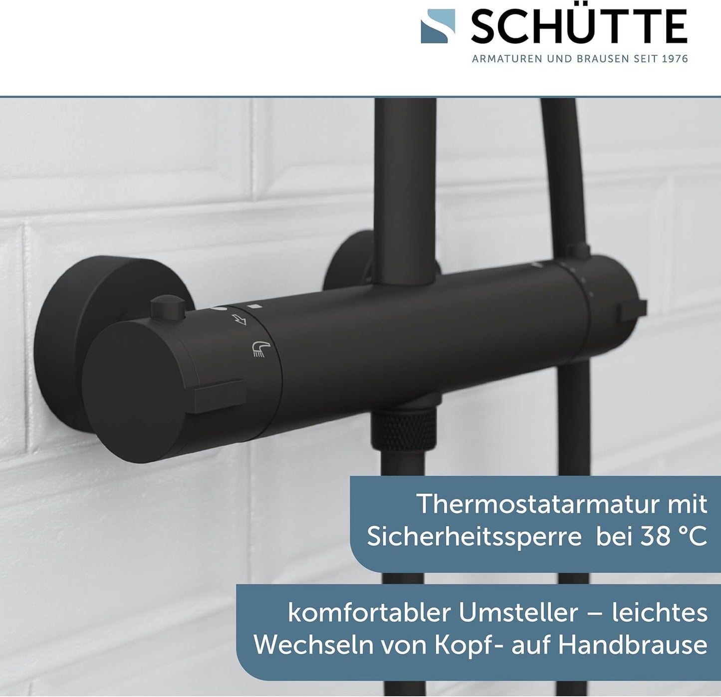 Duschsystem Madura Fresh mit Thermostat und Regendusche, Schwarz