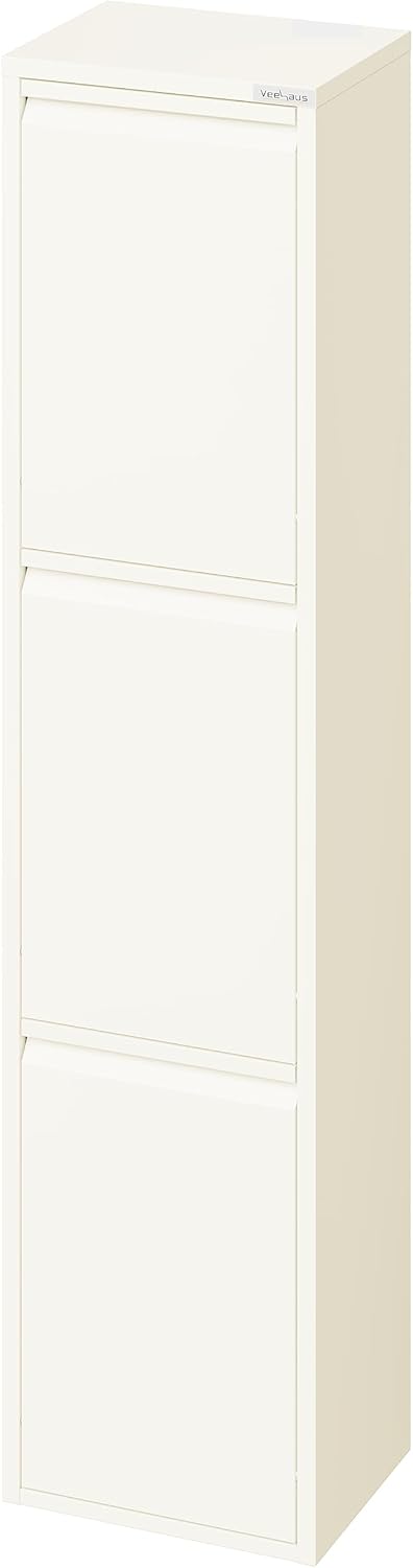 Küchen-Mülleimer mit 3 Klappen, 3 X 15 L Creme Weiß