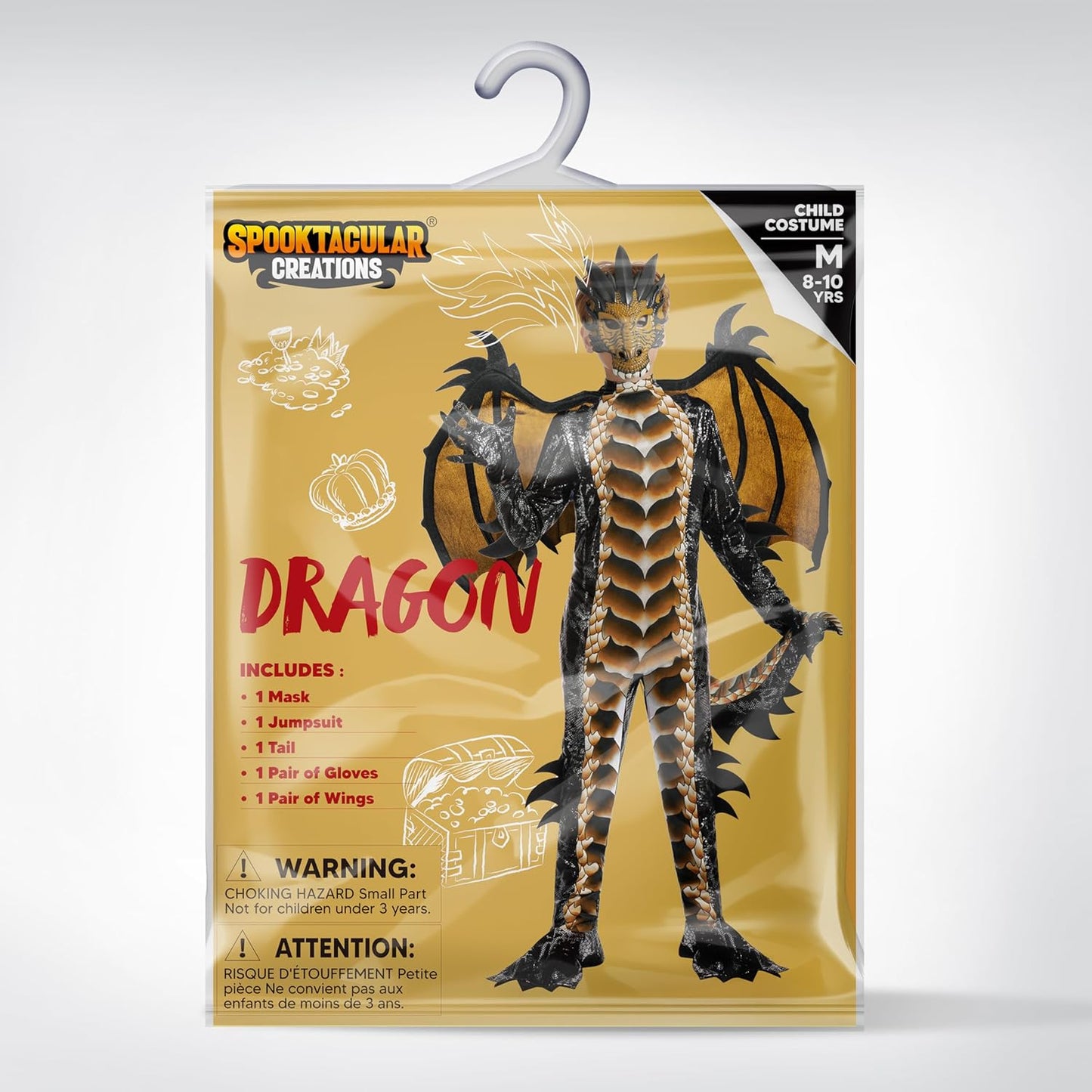 Kinderdrachen-Kostümset mit Flügel und Maske (Gr. 10-12), Large (10-12 yrs) Gold