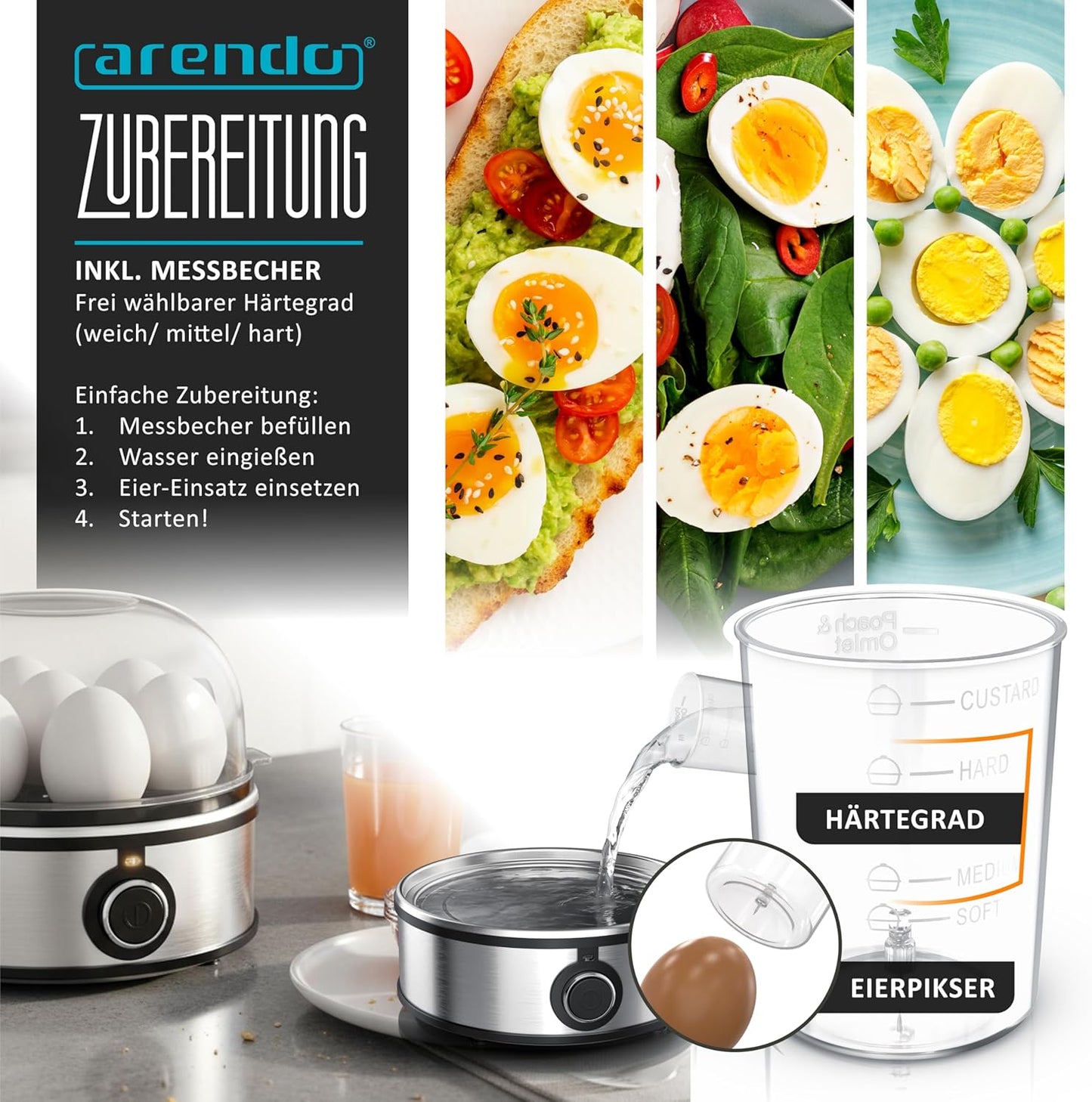 Eierkocher Sevencook 2 mit Pochier- und Omelette-Einsatz, C: Silber