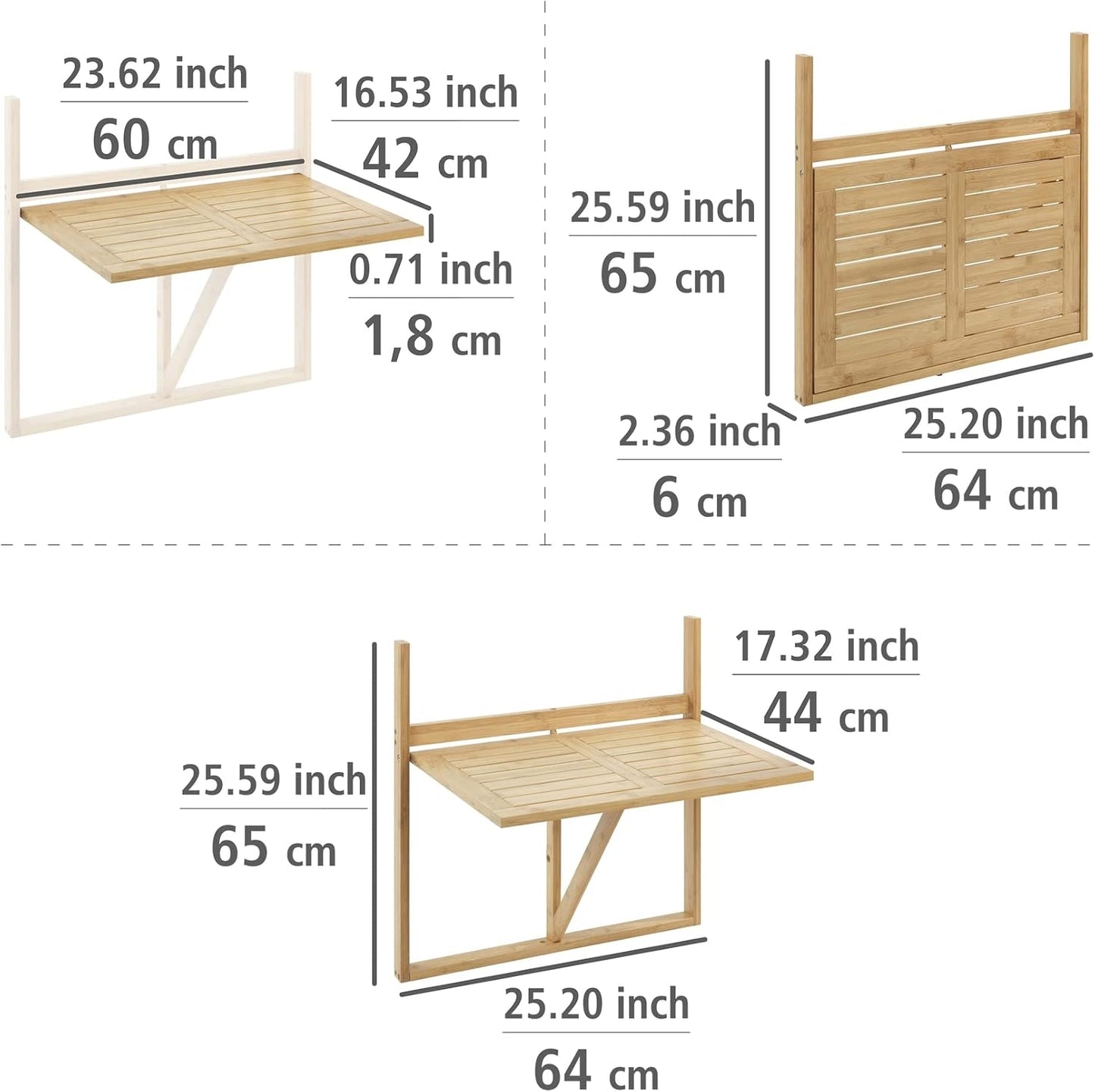 Bambus Balkon-Klapptisch Waikiki
