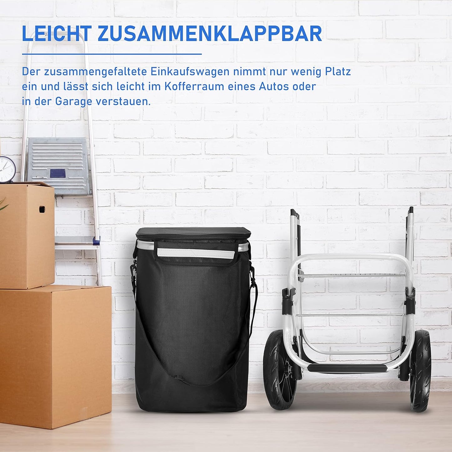 Klappbarer Einkaufstrolley mit Kühlfach, Schwarz Standard-bereifung