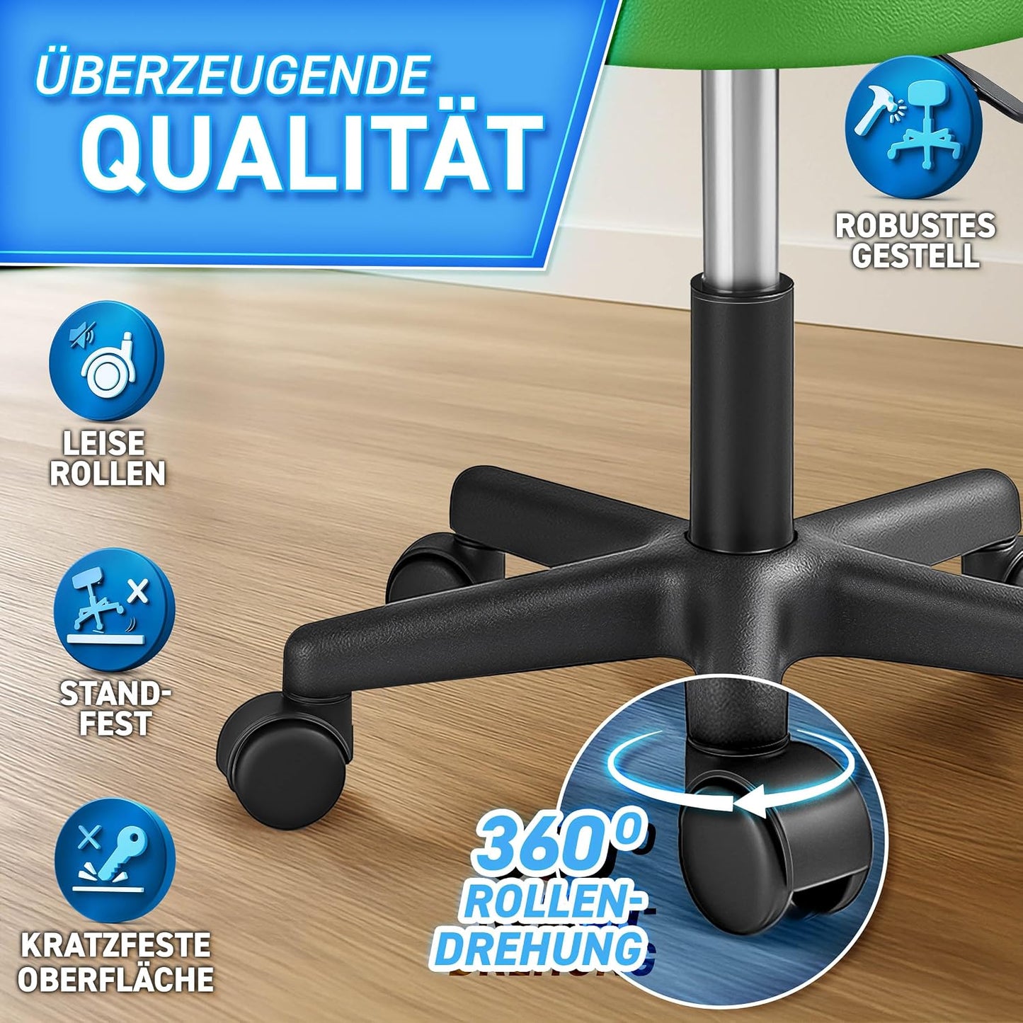 Höhenverstellbarer Rollhocker, Grün