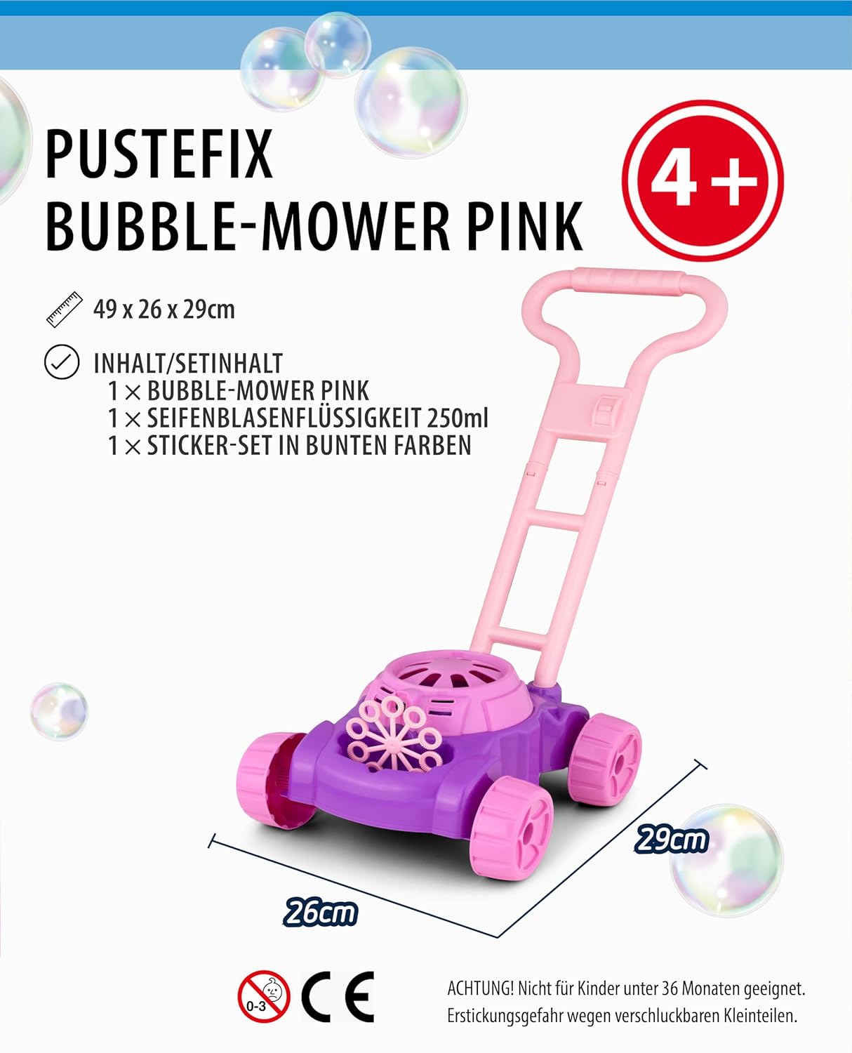 Bubble-Mower Rasenmäher mit Seifenblasen-Set, PUSTEFIX Bubble Mower + 5L Nachfüllkanister