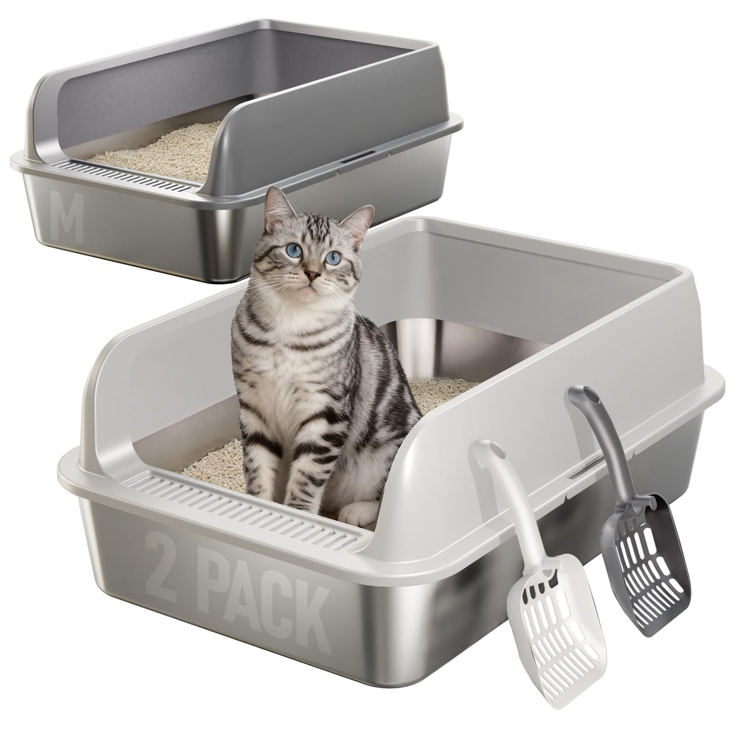 2er-Set Katzentoilette mit Schaufel, M-50x35x20cm