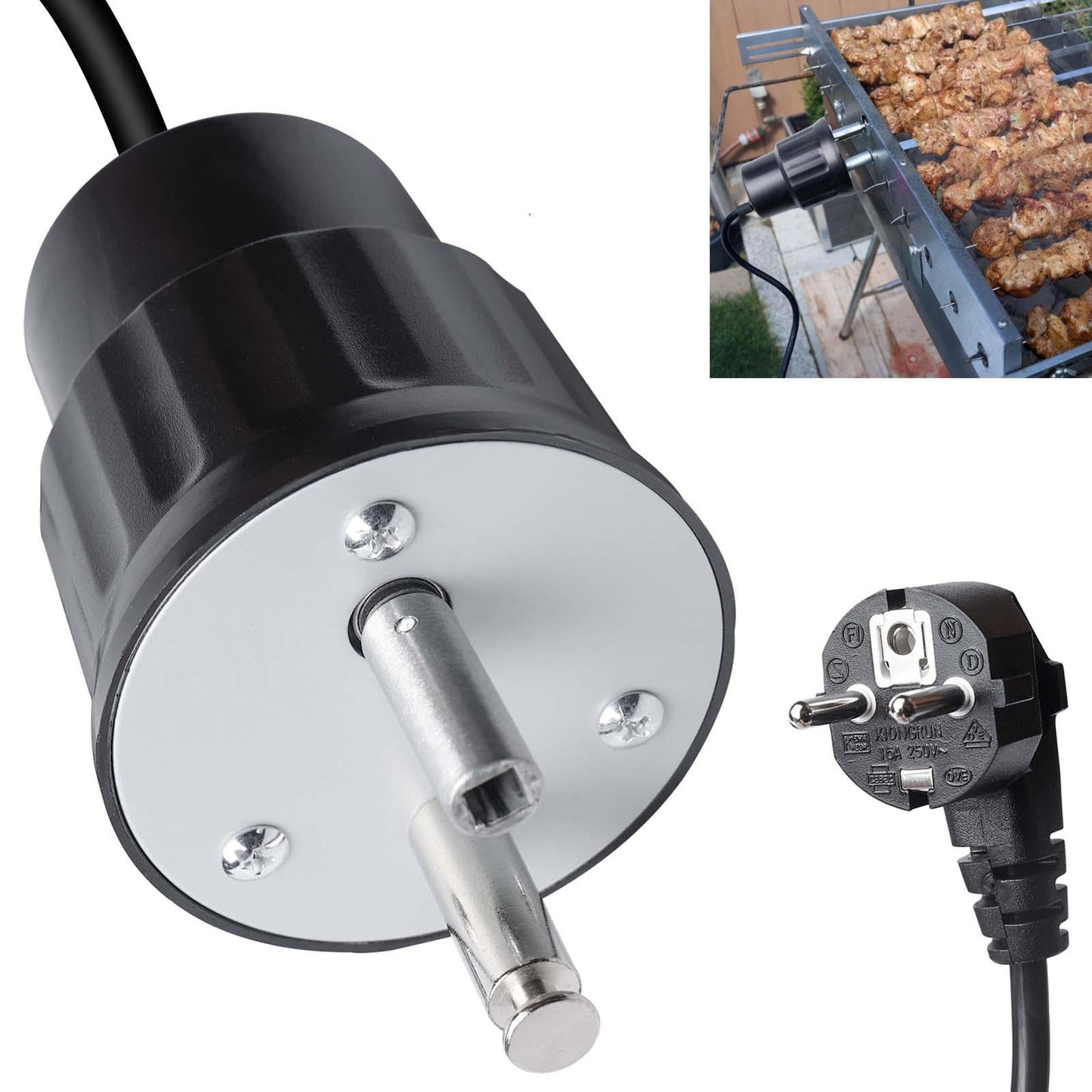 Elektrischer Grill-Drehmotor für Rotisserie Spiess, Schwarz