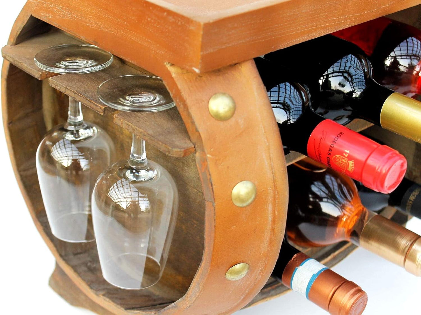 Weinfass-Flaschenregal mit Glashalter