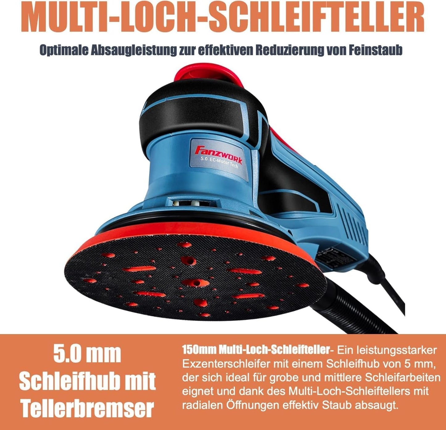 Exzenterschleifer EZ150A Set mit Koffer und Zubehör, Set mit Koffer/Ersatzteller 150mm