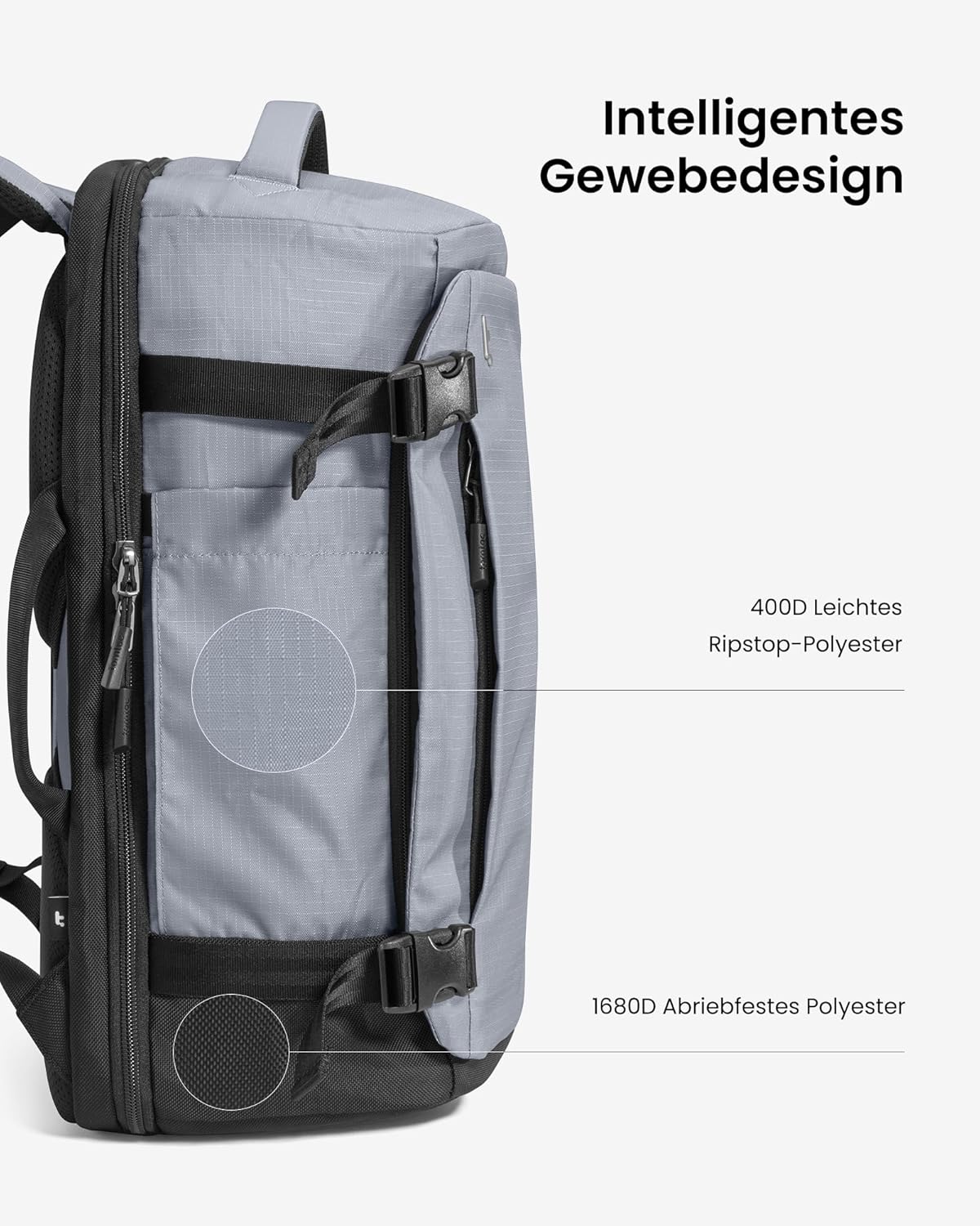 TSA-freundlicher Reiserucksack, 28 Liter Grau-ripstop