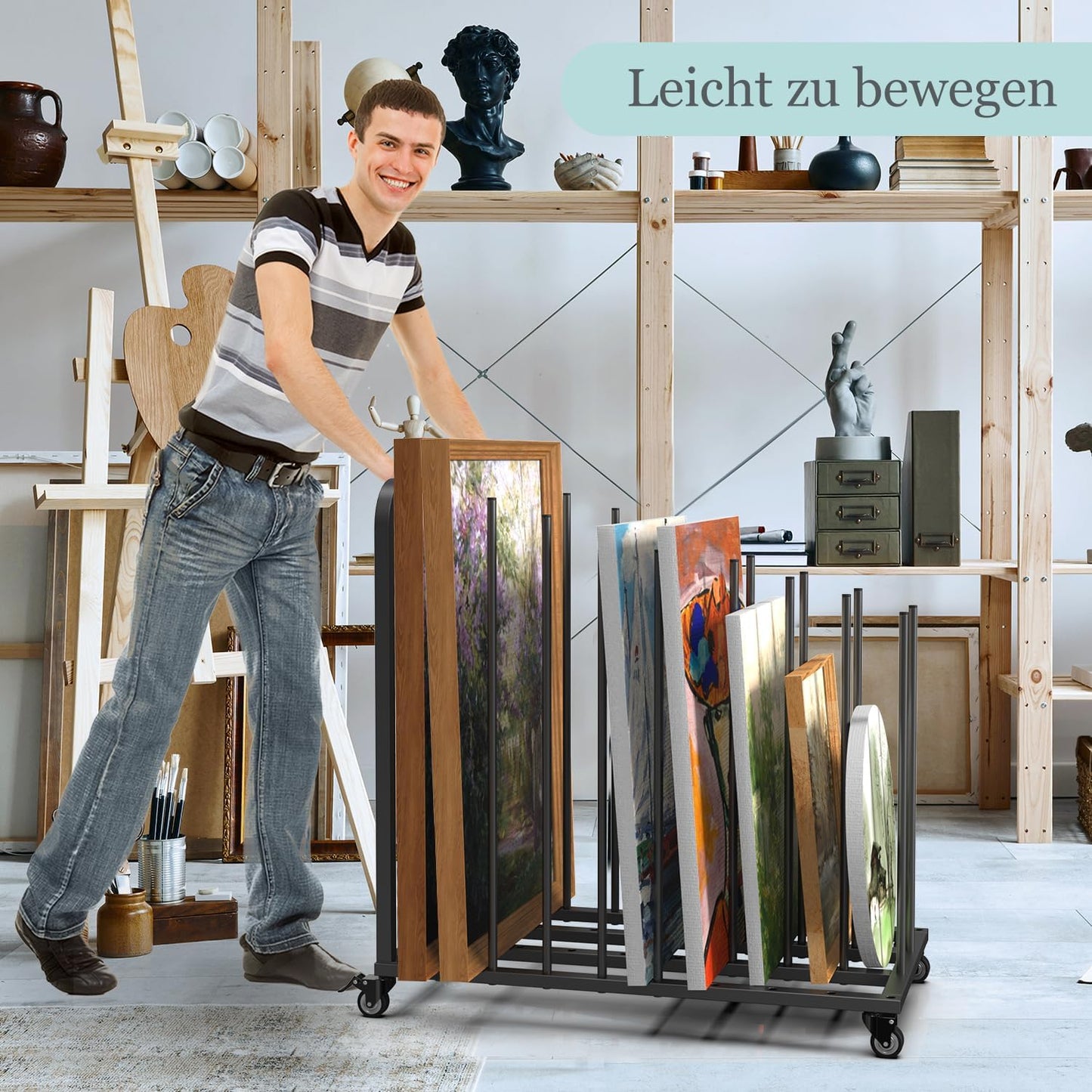 Mobiles Kunst-Trockengestell mit Rollen und Bremse