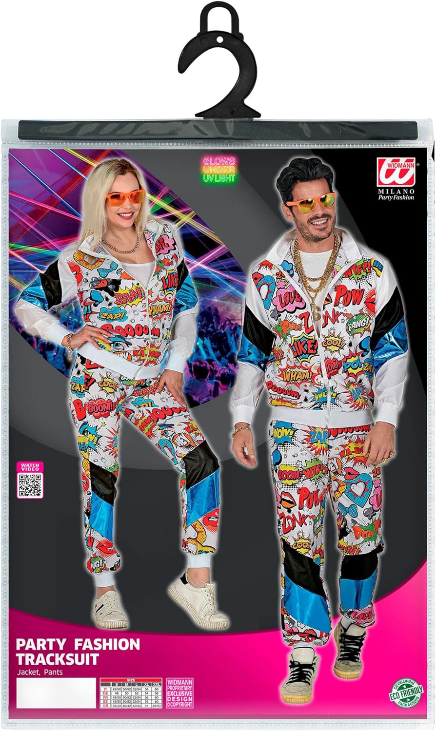 Kostüm Trainingsanzug im Retro Pop Art Stil, S Pop Art - Weiß