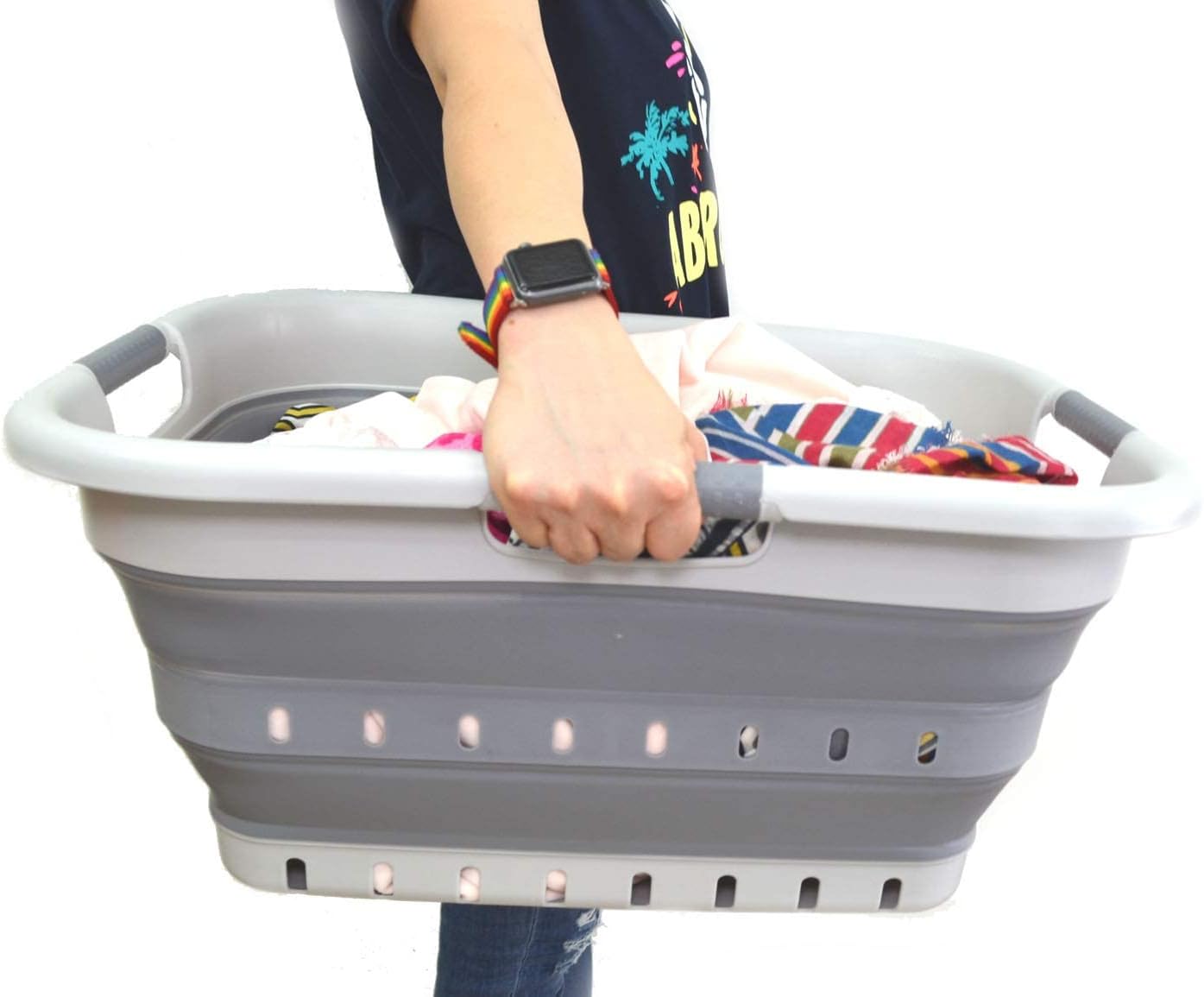 Faltbarer Wäschekorb mit 3 Griffen, 3 handled rectangular / Grey/Dark Grey
