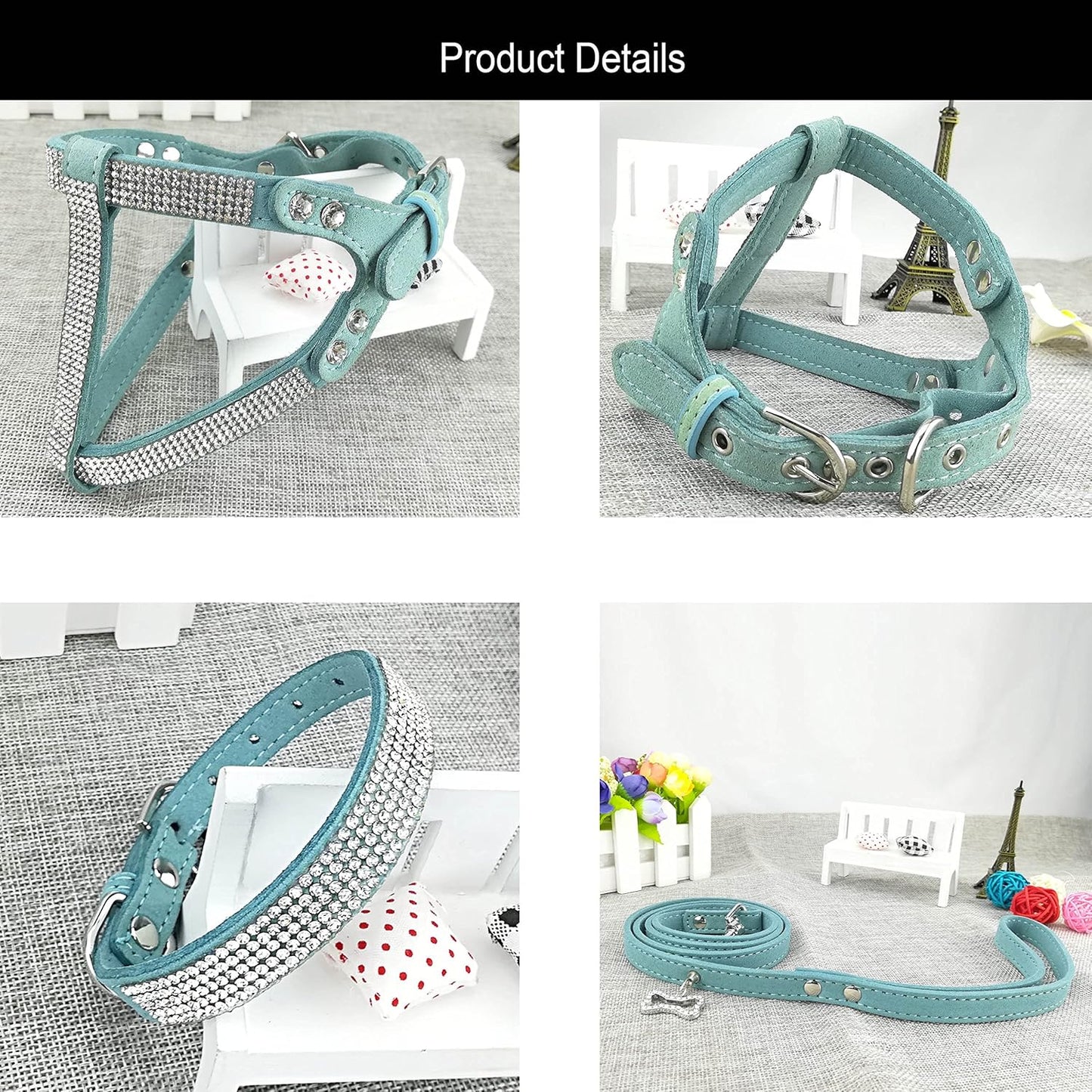 Hundehalsband & Geschirr Set mit 120 cm Leine, S Blau