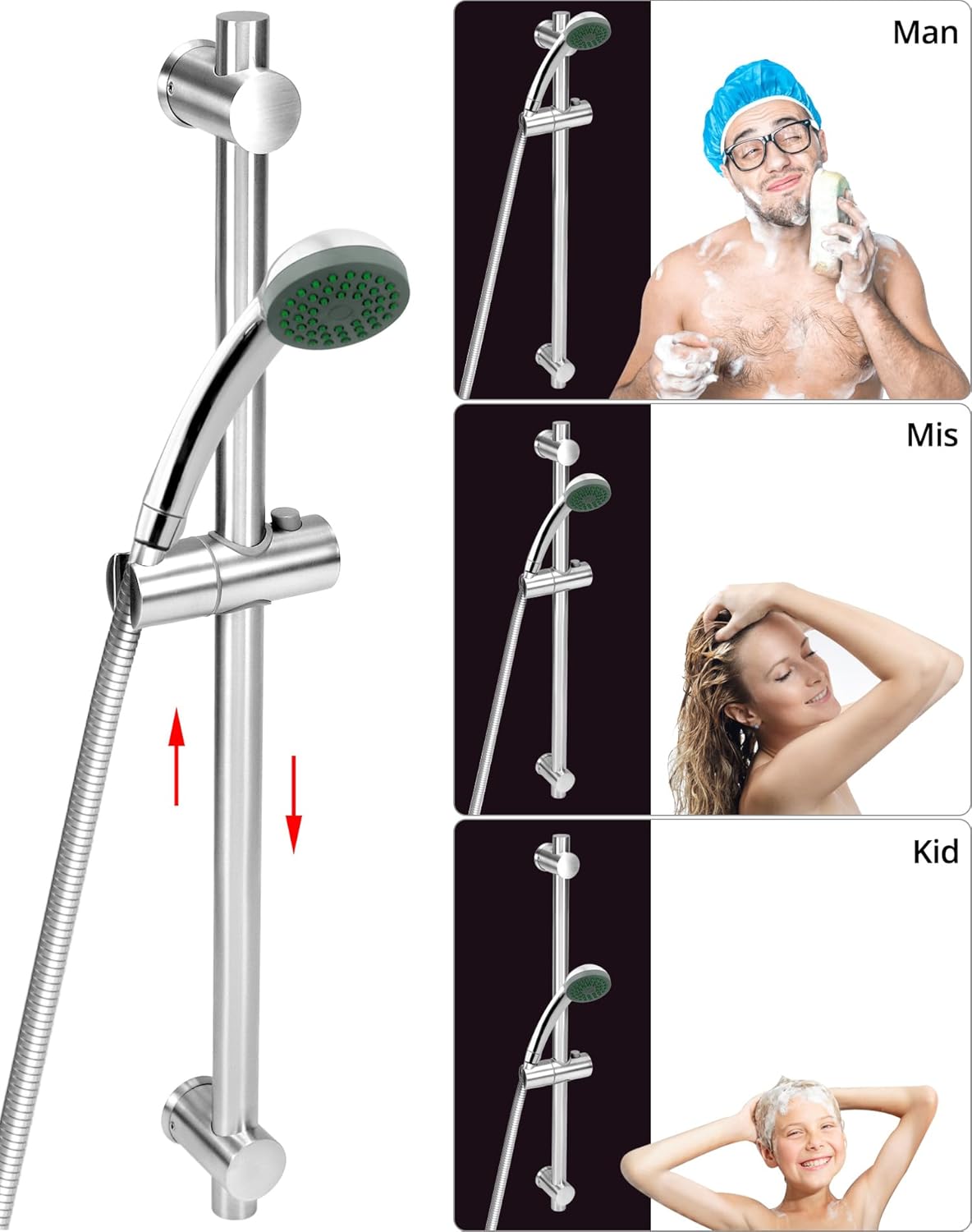 Duschstange mit flexibler Duschkopfhalterung, 66 cm Silber