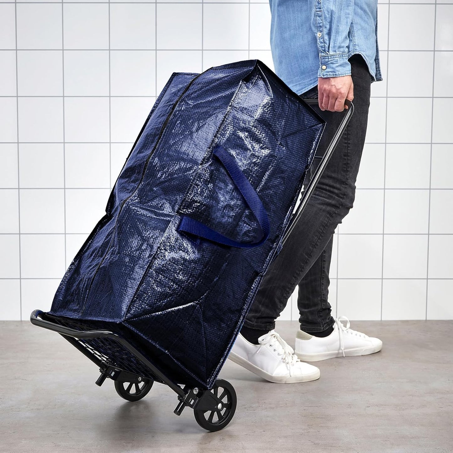 Faltbare Umzugstaschen mit Rucksackgurten (4 Stück), Blau