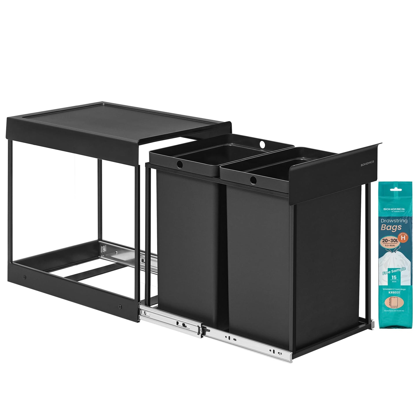 Mülltrennsystem für Unterschrank, tintenschwarz 2 x 20 L