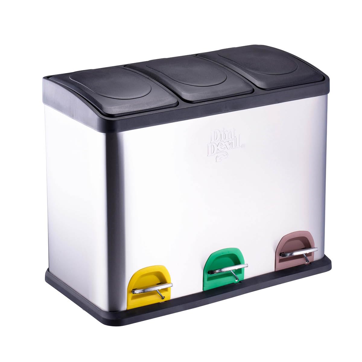3 Fächer Tretmülleimer, 3 x 15L silber