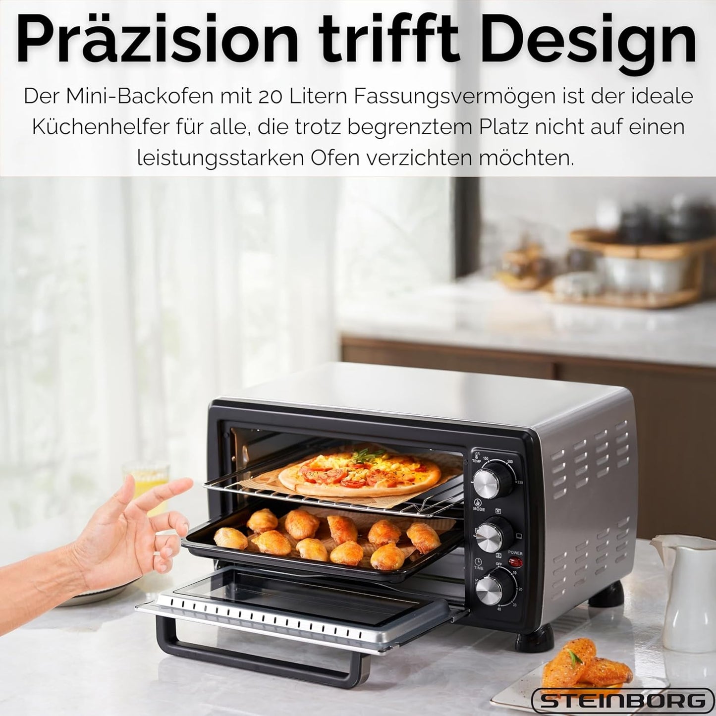 Mini-Backofen mit Umluftfunktion, 20 Liter, 1.400 Watt