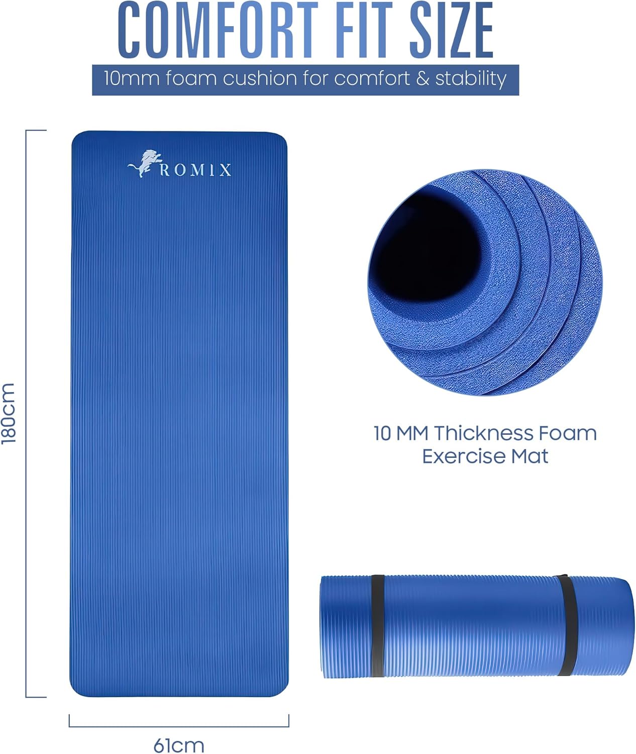Yoga Gymnastikmatte Dicker Weichschaum (10mm), Blau